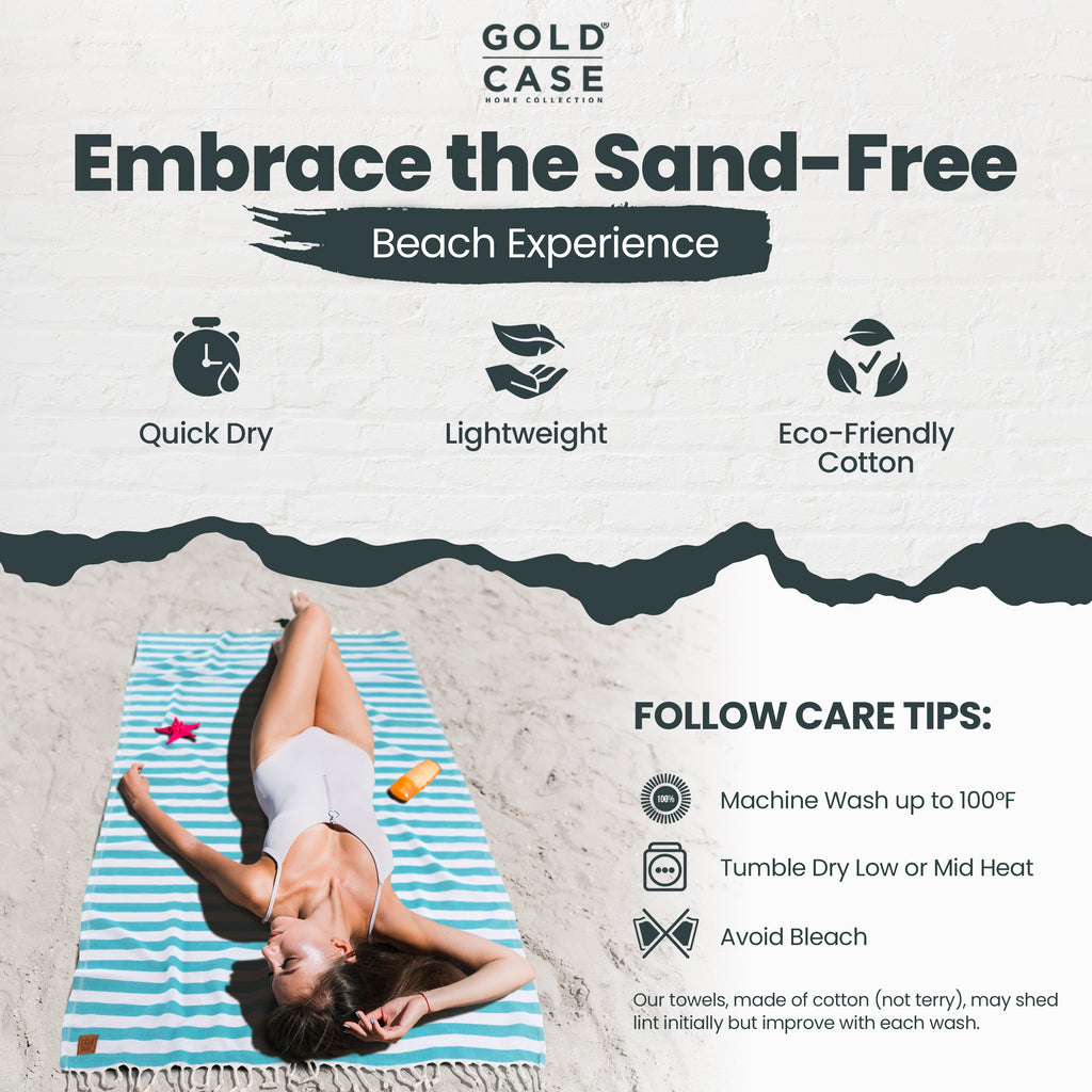 Gold CASE Turkish Beach Towel Set of 5 – 100% Cotton Beach Towels Oversized 70x38'' – MYRA Quick Dry Swim Towel – Lightweight Turkish Towels Set in Green