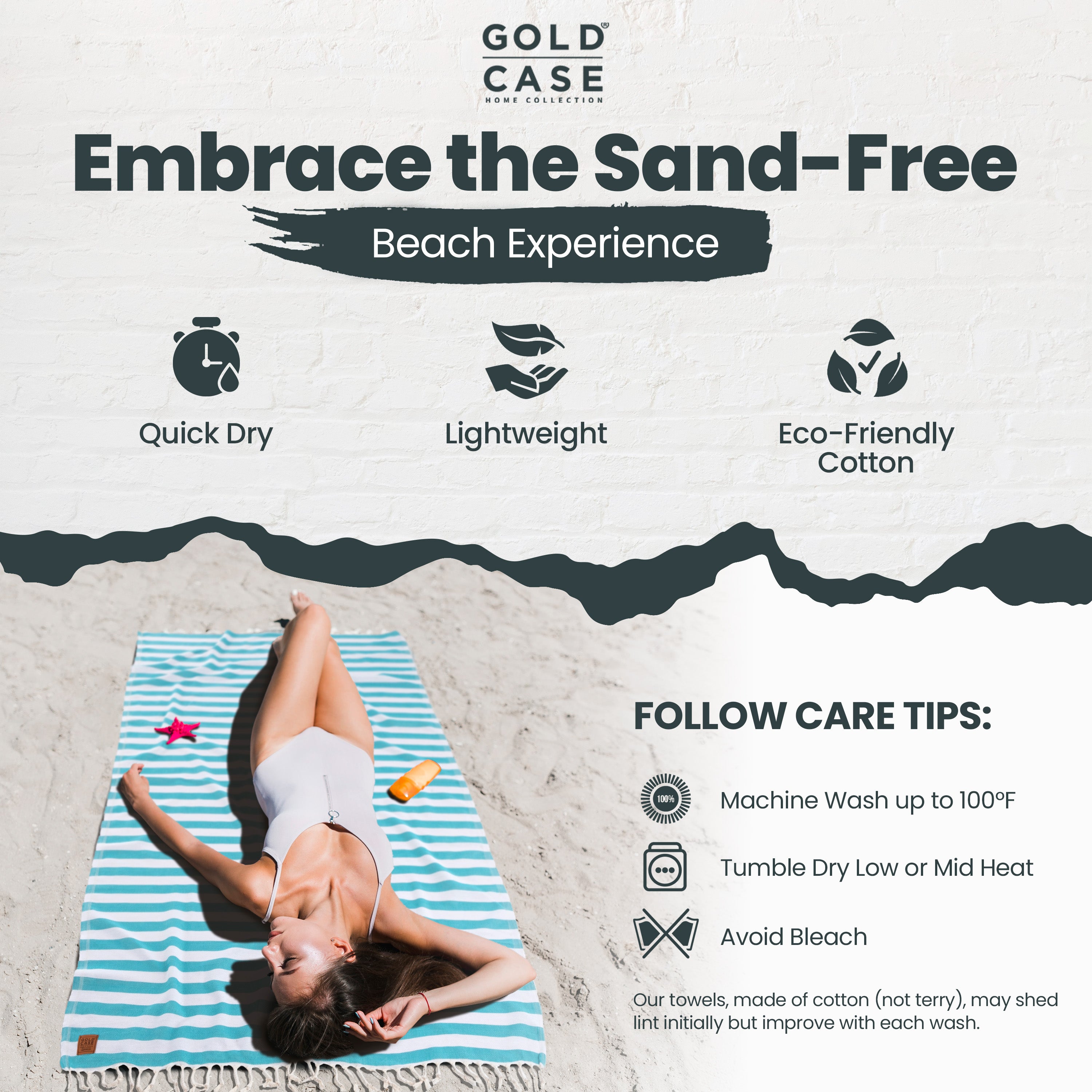 Gold CASE Turkish Beach Towel Set of 5 – 100% Cotton Beach Towels Oversized 70x38'' – MYRA Quick Dry Swim Towel – Lightweight Turkish Towels Set in Green