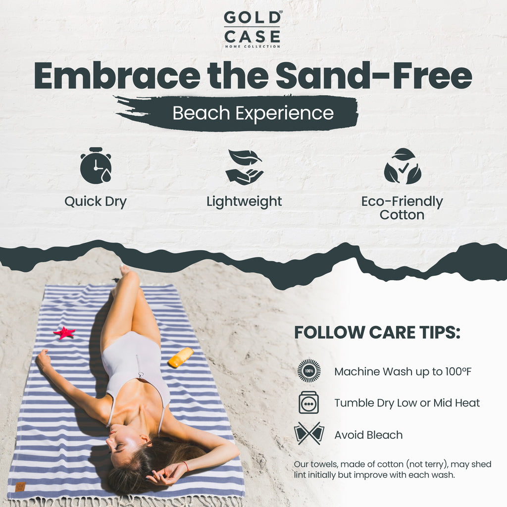 Gold CASE Turkish Beach Towel Set of 5 – 100% Cotton Beach Towels Oversized 70x38'' – MYRA Quick Dry Swim Towel – Lightweight Turkish Towels Set in Navy Blue