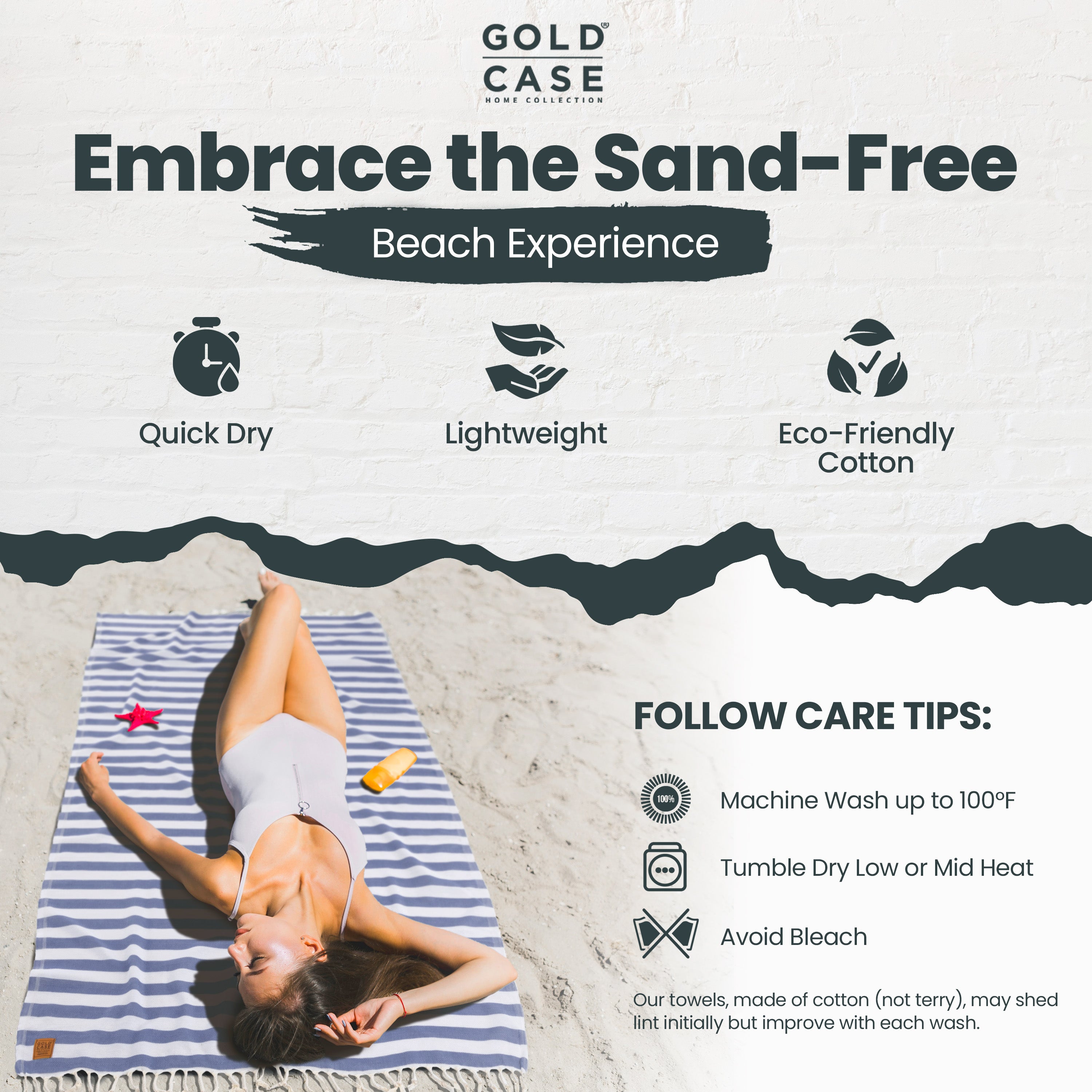 Gold CASE Turkish Beach Towel Set of 5 – 100% Cotton Beach Towels Oversized 70x38'' – MYRA Quick Dry Swim Towel – Lightweight Turkish Towels Set in Navy Blue