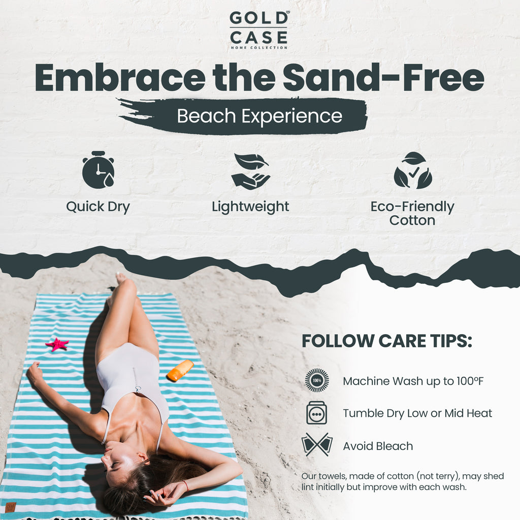 Gold CASE Turkish Beach Towel Set of 5 – 100% Cotton Beach Towels Oversized 70x38'' – MYRA Quick Dry Swim Towel – Lightweight Turkish Towels Set in Blue