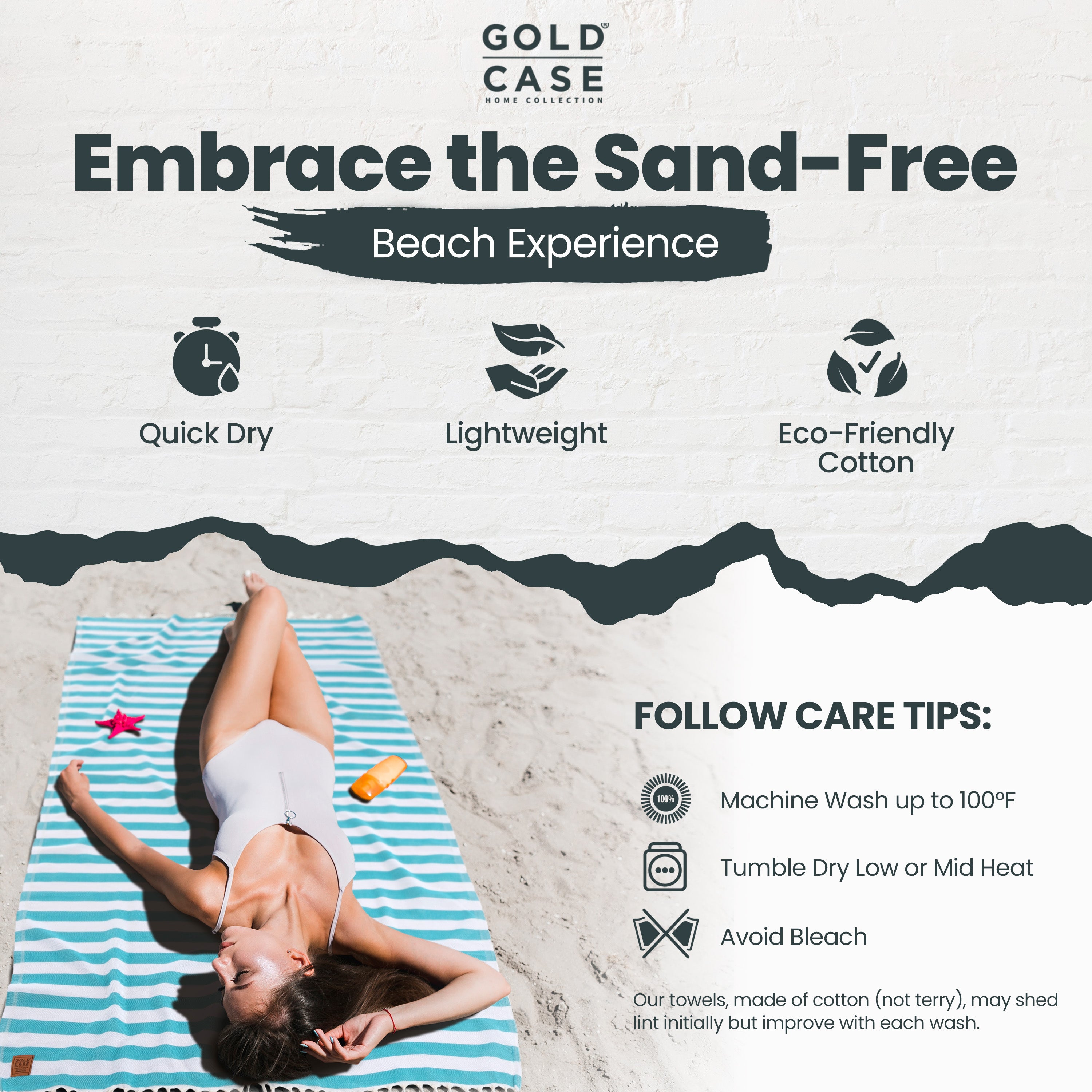 Gold CASE Turkish Beach Towel Set of 5 – 100% Cotton Beach Towels Oversized 70x38'' – MYRA Quick Dry Swim Towel – Lightweight Turkish Towels Set in Blue