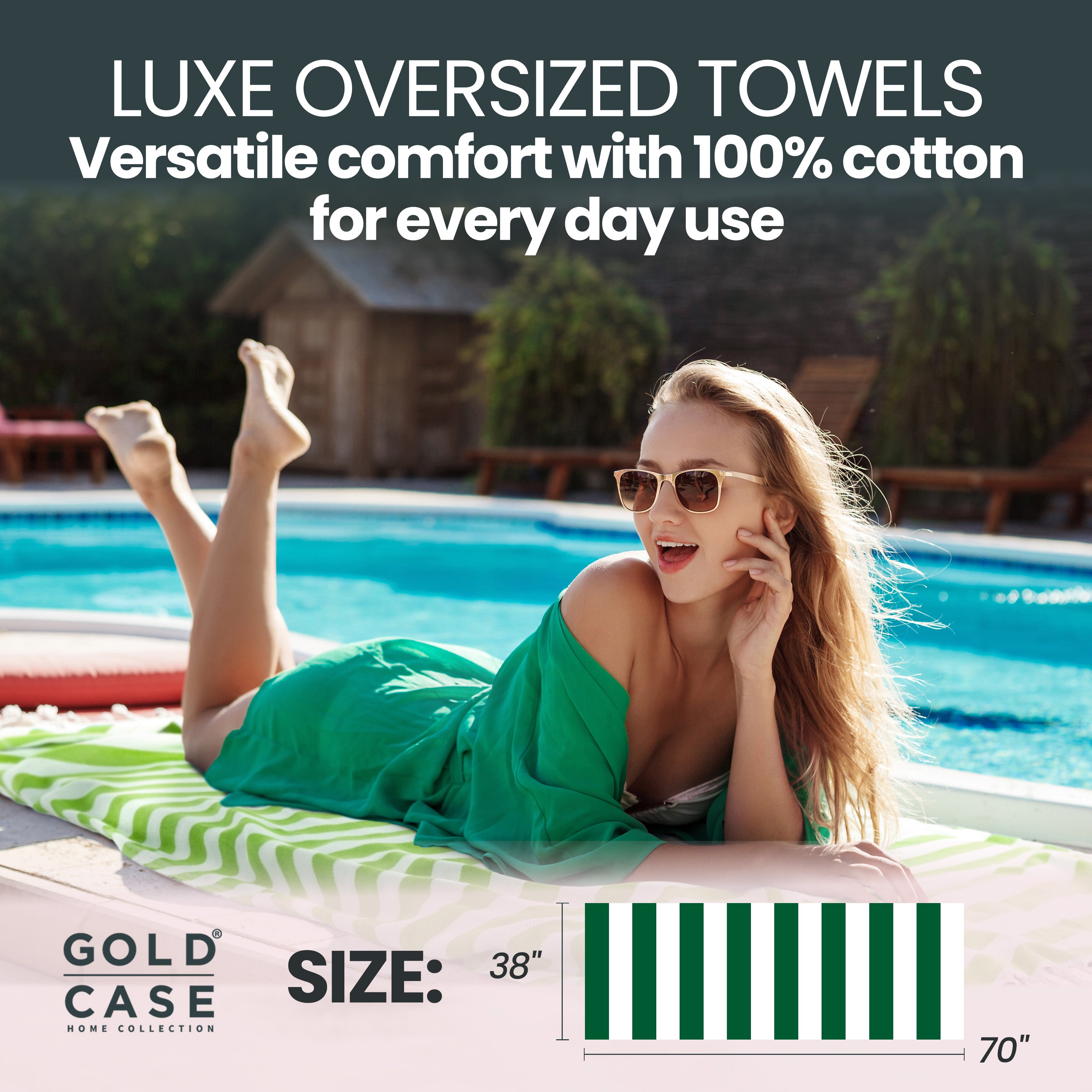 Gold CASE Turkish Beach Towel Set of 5 – 100% Cotton Beach Towels Oversized 70x38'' – MYRA Quick Dry Swim Towel – Lightweight Turkish Towels Set in Green