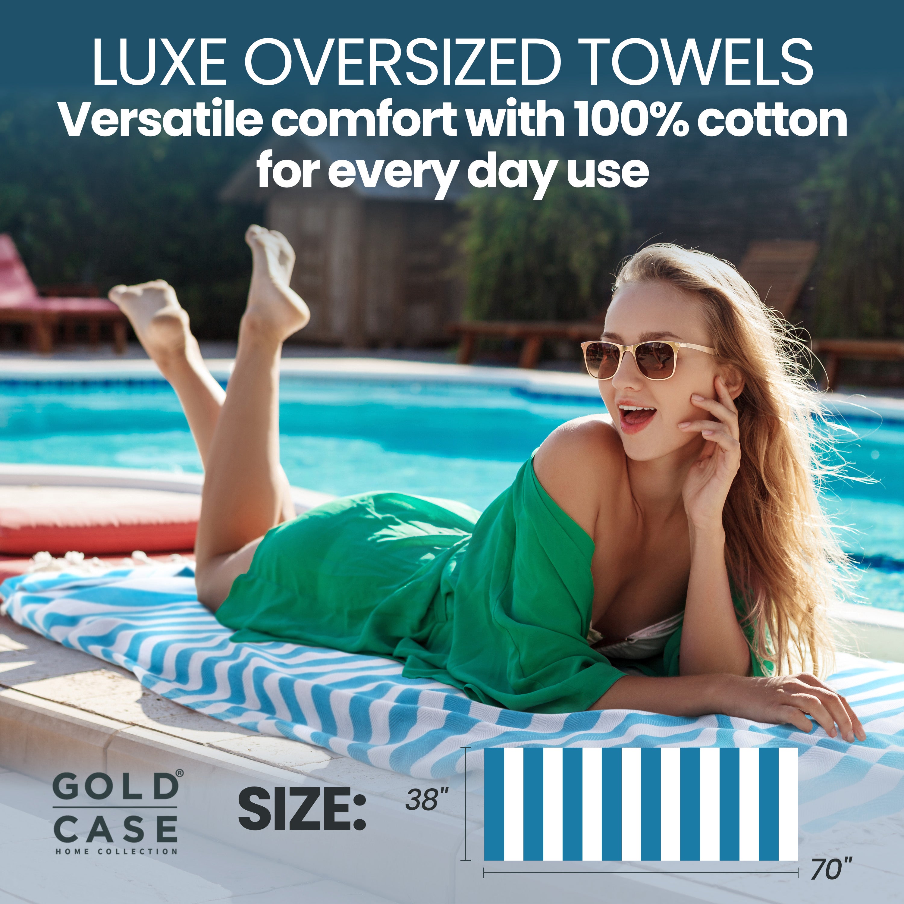 Gold CASE Turkish Beach Towel Set of 5 – 100% Cotton Beach Towels Oversized 70x38'' – MYRA Quick Dry Swim Towel – Lightweight Turkish Towels Set in Blue