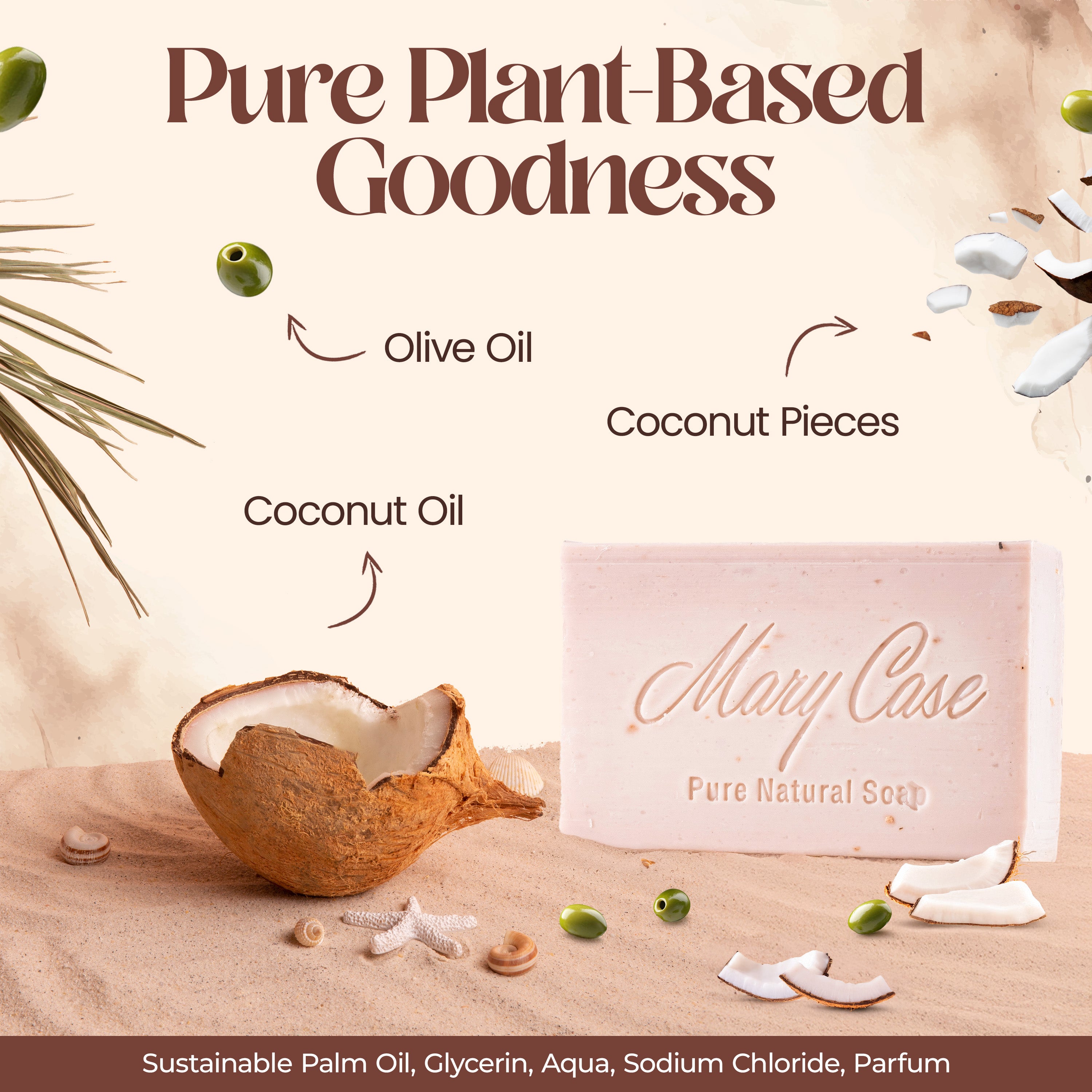 Mary Case All Natural Bar Soaps for Men & Women (Set of 4) - All Vegan - Bath Soap Bar with Olive, Coconut, Essential Oils & Leaves - Vegan Natural Soaps