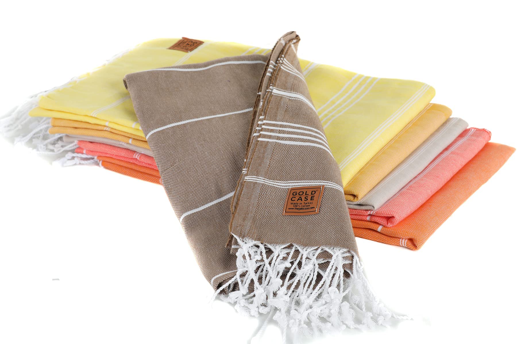 Gold CASE LYCIA Turkish Beach Towel Set of 6 – 100% Cotton Turkish Beach Towels Bulk 70 x 38'' – LYCIA Oversized, Quick Dry & Sand Free Beach Towel – Lightweight Towels Set in Tones of Yellow