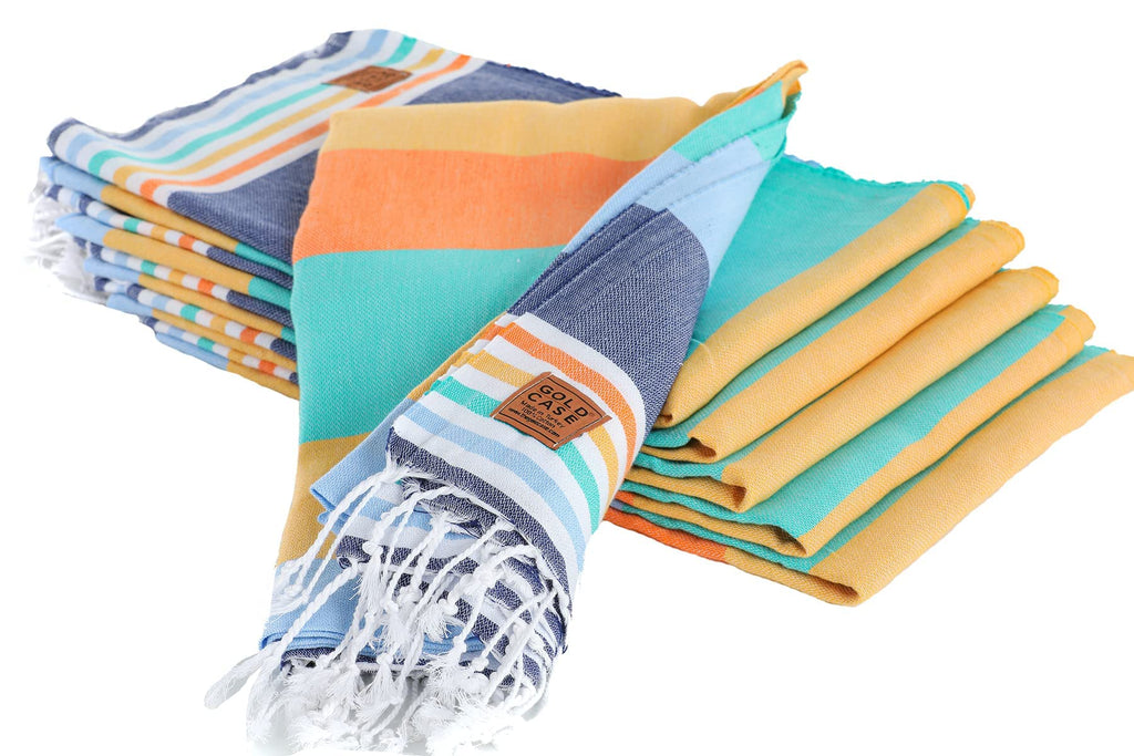 Gold CASE Turkish Beach Towel Set of 6 – 100% Cotton Large Bath Towels 70 x 38'' – OLYMPOS Oversized, Quick Dry & Sand Free Beach Towel – Lightweight Turkish Towels Set - Multicolor-1