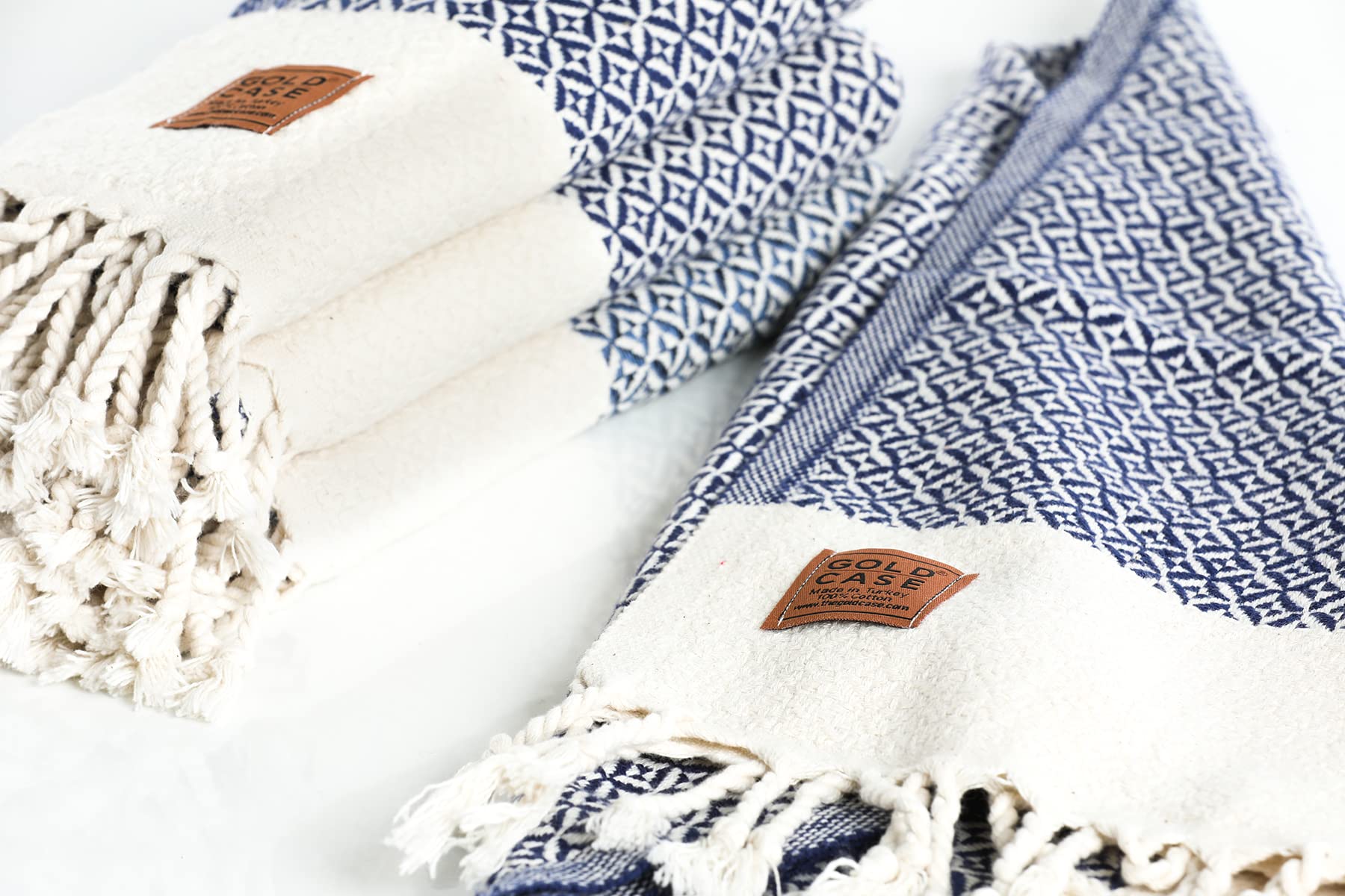 Gold CASE Turkish Hand Towels for Bathroom Set of 4 – 20 x 40'' – 100% Cotton Bathroom Towels – Aphrodite Kitchen Small Towel for Spa, Face, Tea & Dishcloth – Decorative Patterned Weave – Navy Blue