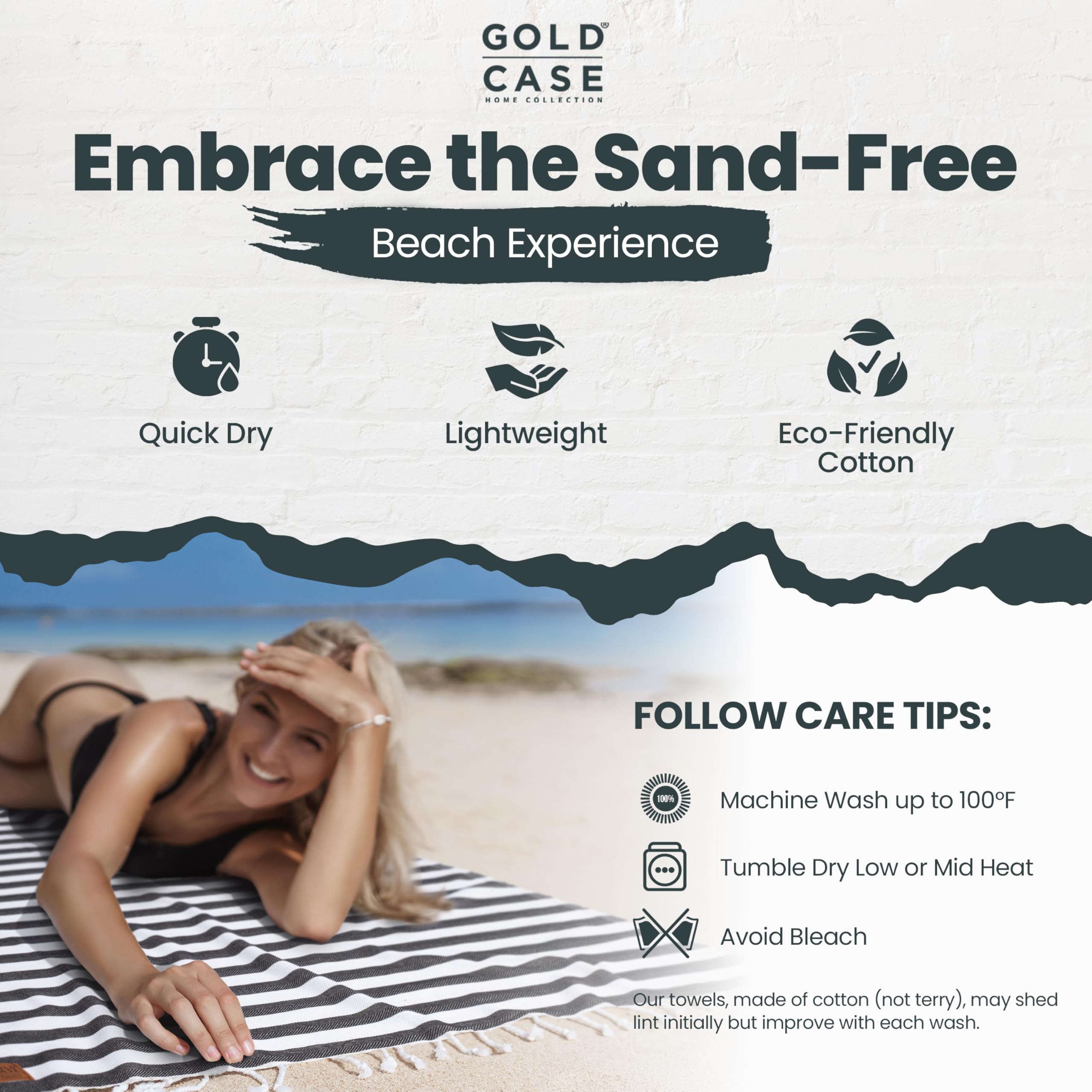 Gold CASE Turkish Beach Towel Set of 5 – 100% Cotton Beach Towels Oversized 70x38'' – MYRA Quick Dry Swim Towel – Lightweight Turkish Towels Set in Black