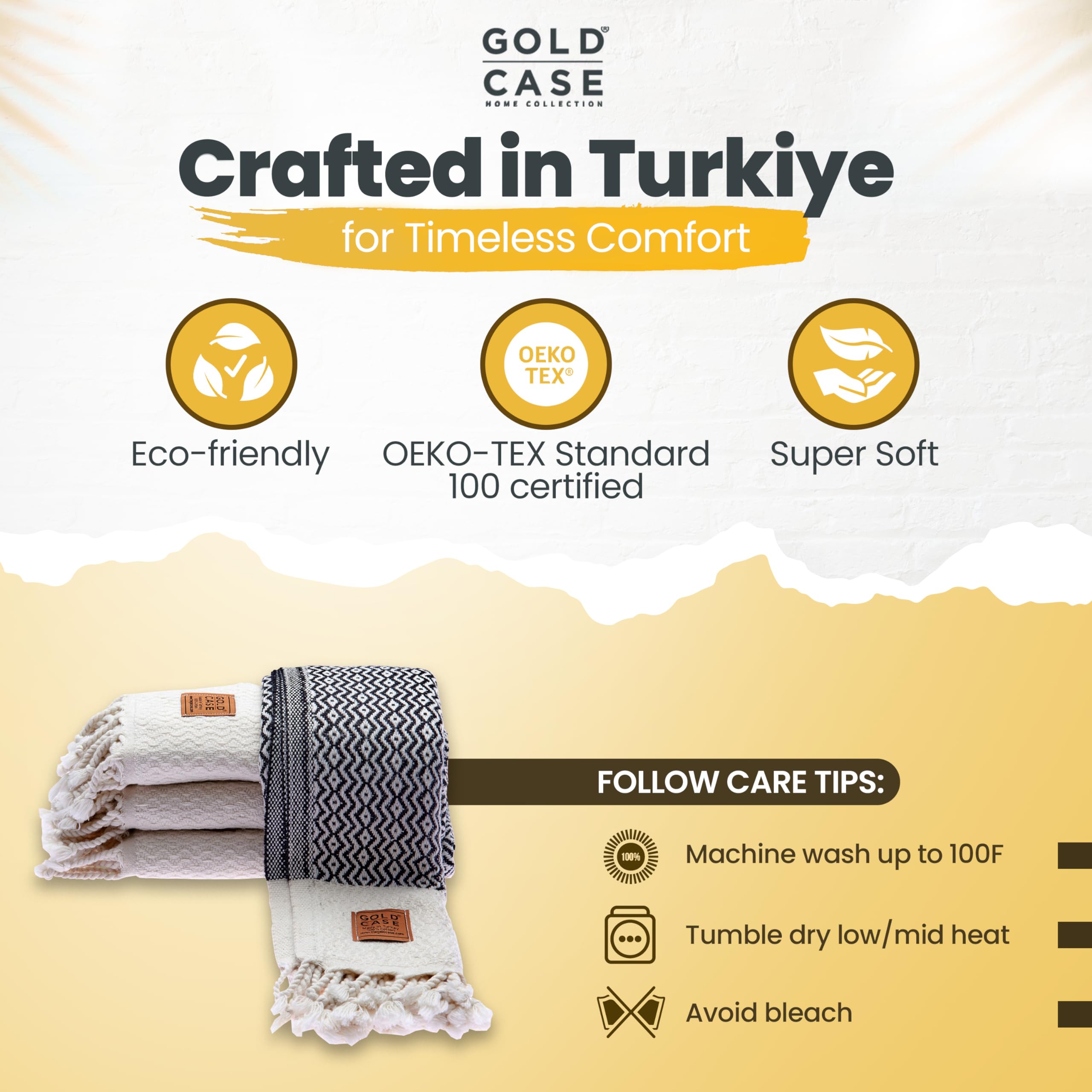 Gold CASE Turkish Hand Towels for Bathroom Set of 4–20x40''–100% Cotton Bathroom Hand Towels – Zeus Towel for Spa, Face, Tea & Dishcloth – Decorative Cloth – Black