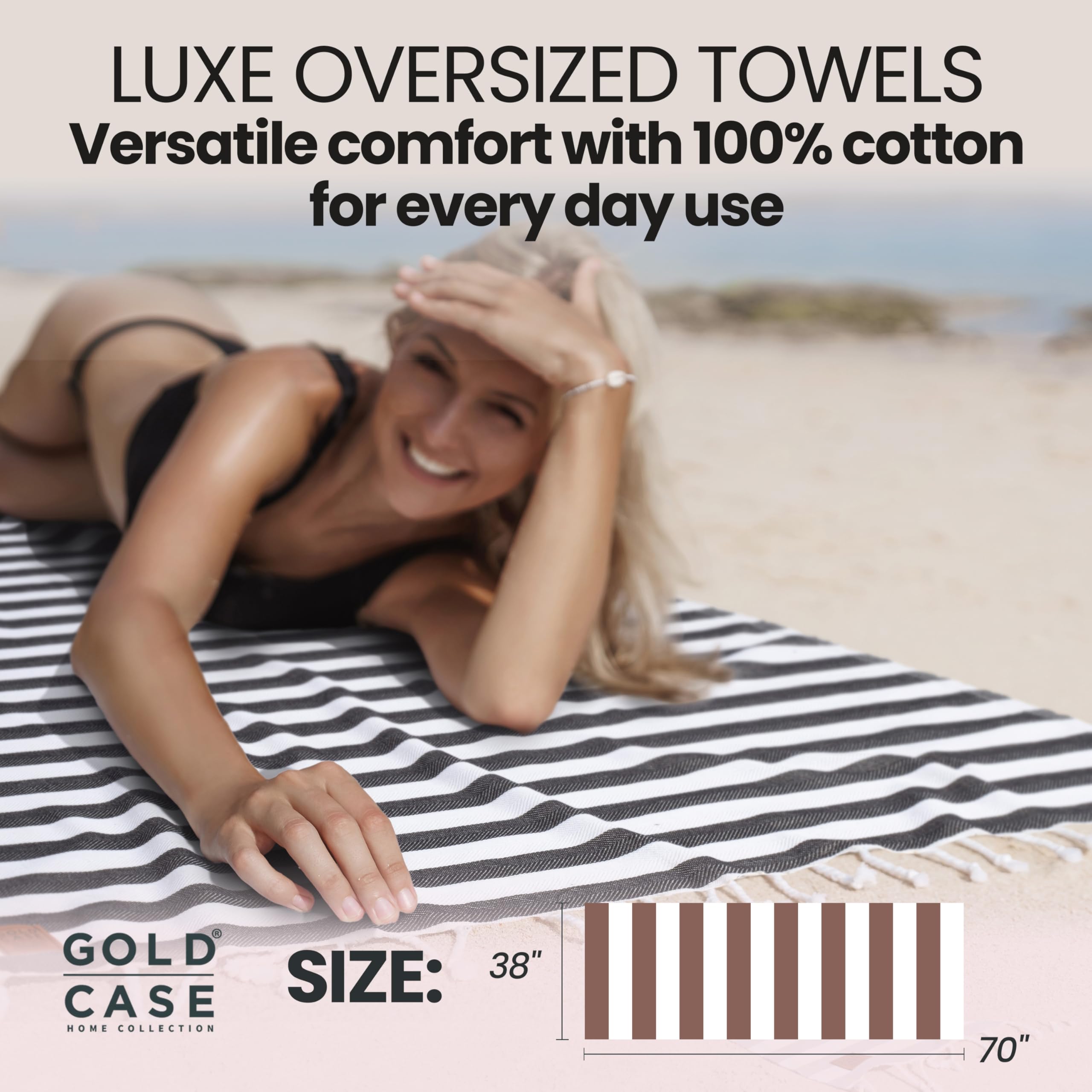 Gold CASE Turkish Beach Towel Set of 5 – 100% Cotton Beach Towels Oversized 70 x 38'' – MYRA Quick Dry Swim Towel – Lightweight Turkish Towels Set in Grey