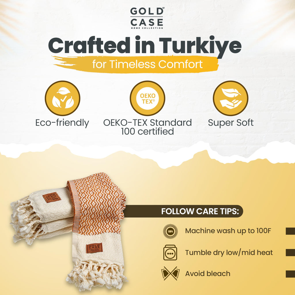 Gold CASE Turkish Hand Towels for Bathroom Set of 4–20x40''–100% Cotton Bathroom Hand Towels – Zeus Towel for Spa, Face, Tea & Dishcloth – Decorative Cloth – Orange
