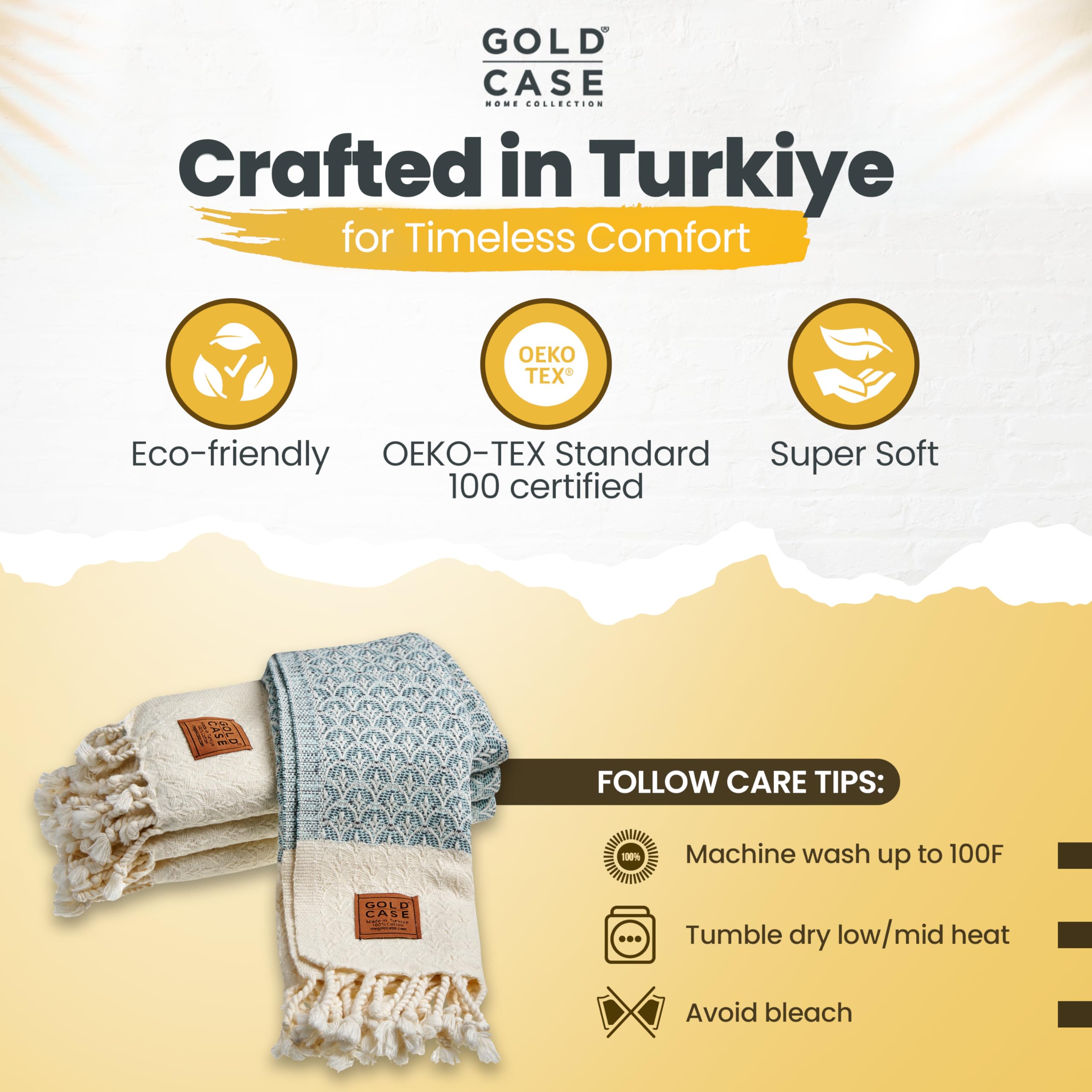 Gold CASE Turkish Hand Towels for Bathroom Set of 4 – 100% Cotton Bathroom Towels – Helen Kitchen Small Towel for Spa, Face, Tea & Dishcloth – Decorative Patterned Weave – Aqua