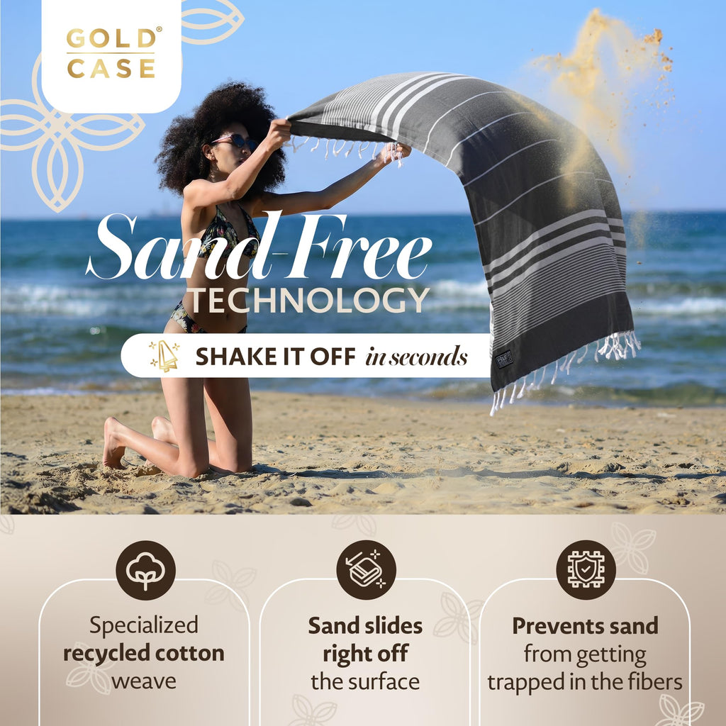 Gold Case Hera Turkish Beach Towels Set of 6-67x37 Inch Oversized Sand Free Quick Dry Pool Towels Made in Türkiye - Black