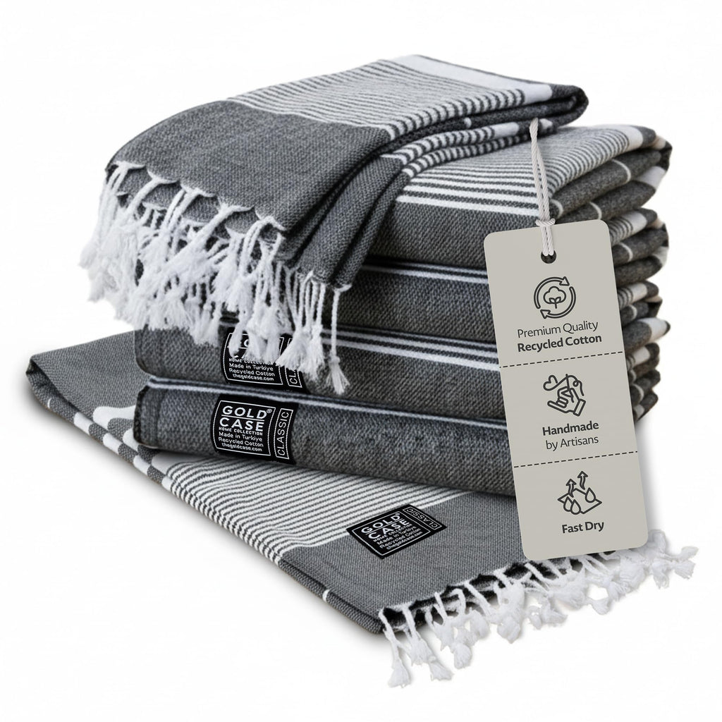 Gold Case Hera Turkish Beach Towels Set of 6-67x37 Inch Oversized Sand Free Quick Dry Pool Towels Made in Türkiye - Black