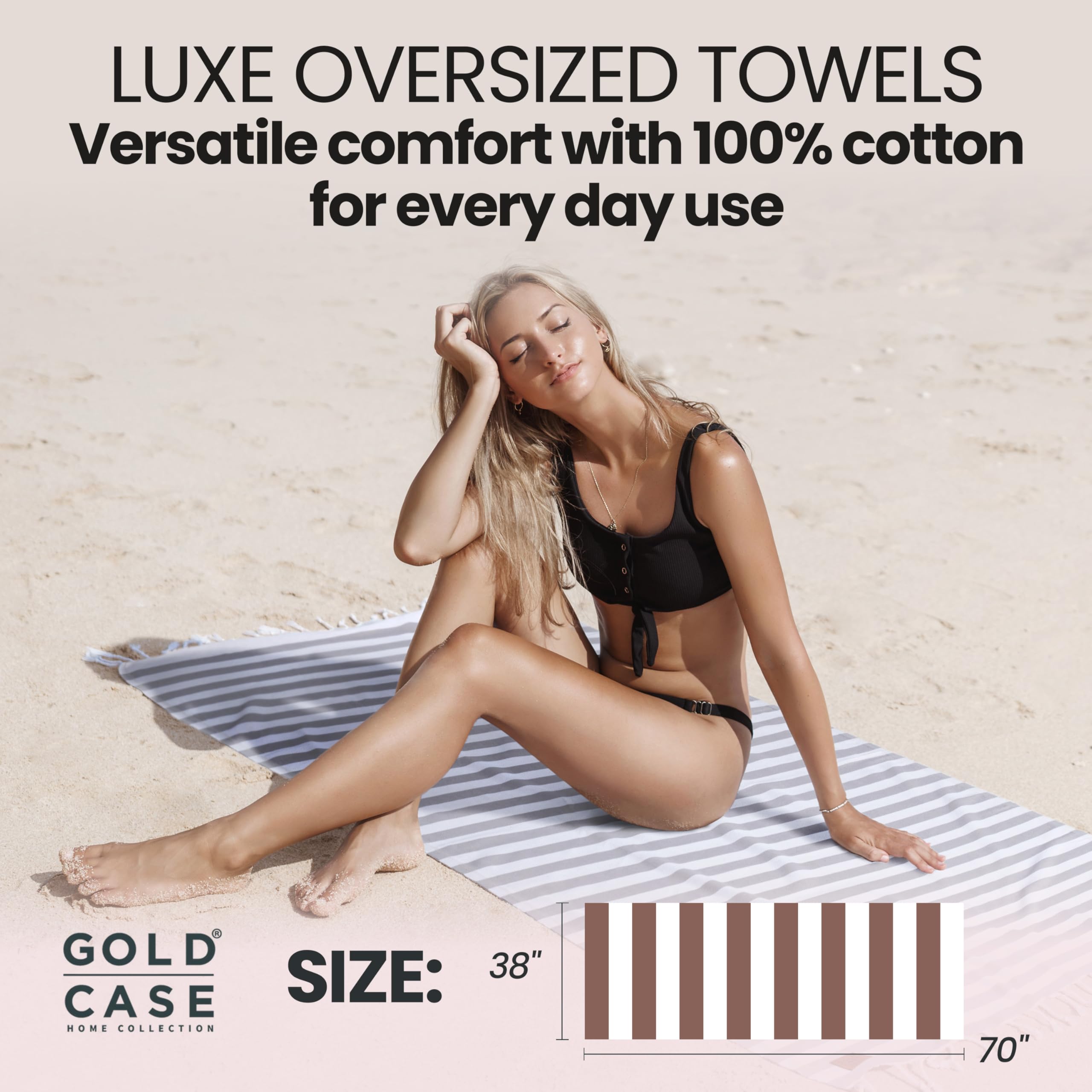 Gold CASE Turkish Beach Towel Set of 5 – 100% Cotton Beach Towels Oversized 70 x 38'' – MYRA Quick Dry Swim Towel – Lightweight Turkish Towels Set in Multi Dark