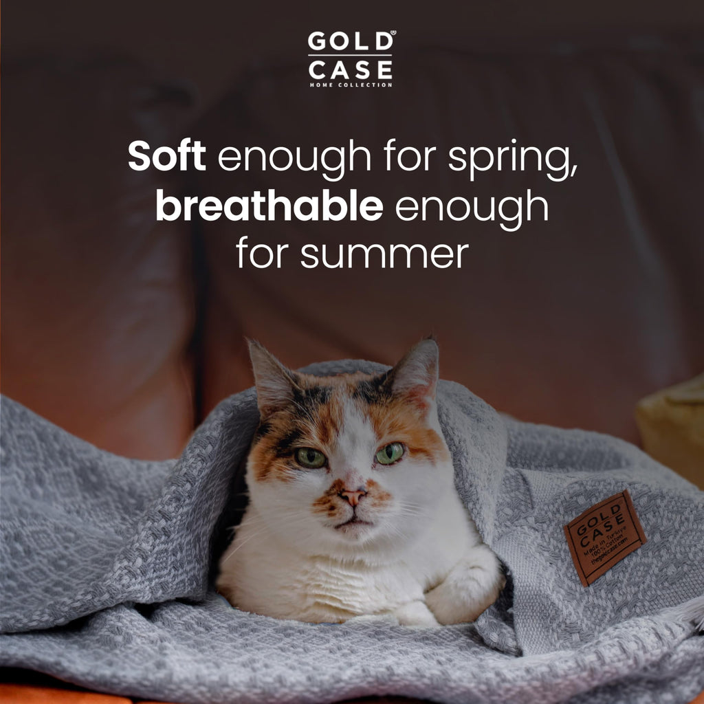 Gold Case Throw Blanket for Couch - 100% Recycled Turkish Cotton Blankets & Throws - Retro Soft Throw Blankets for Living Room - Boho Decorative Woven Couch Blanket - 50x60 - Navy Blue