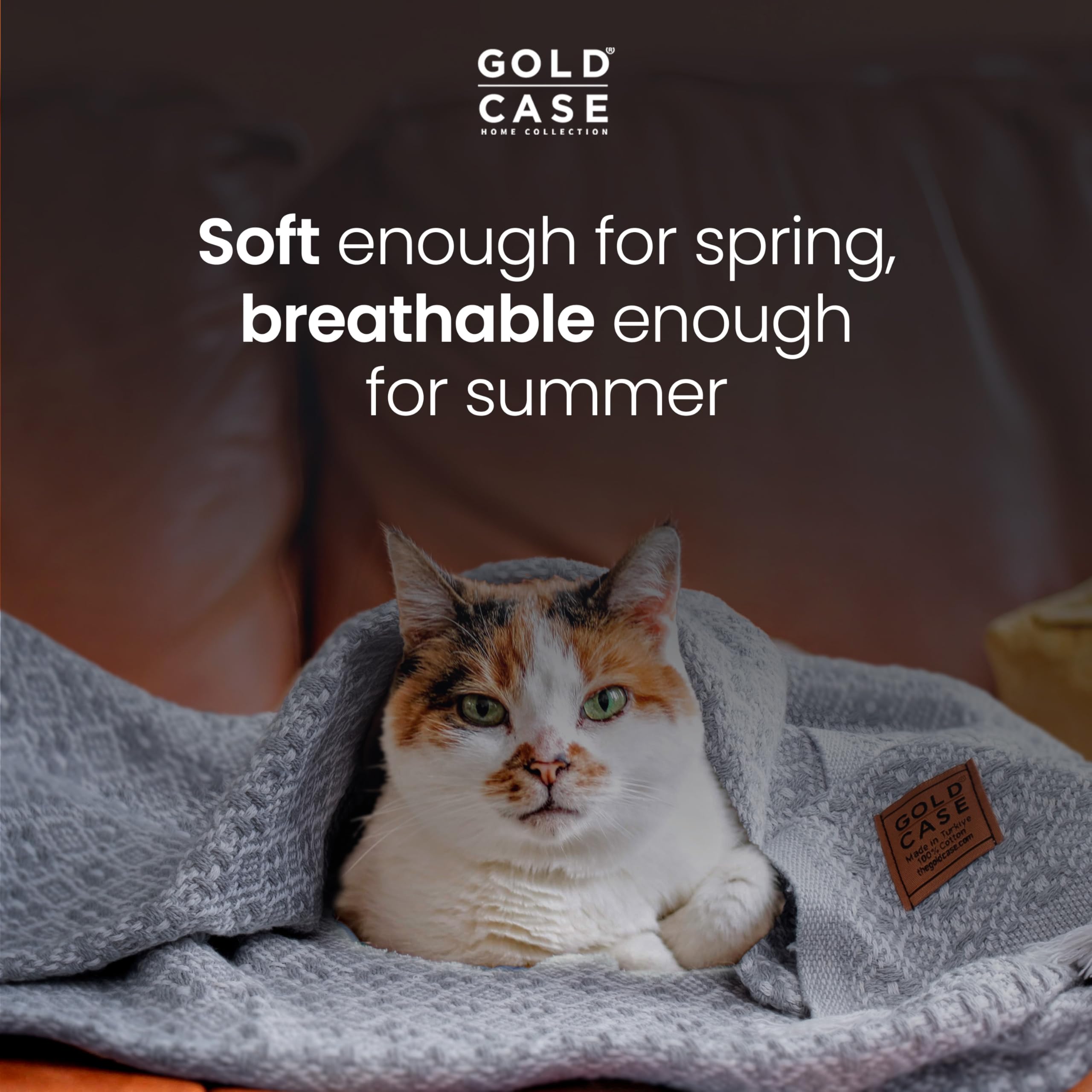 Gold Case Throw Blanket for Couch - 100% Recycled Turkish Cotton Blankets & Throws - Retro Soft Throw Blankets for Living Room - Boho Decorative Woven Couch Blanket - 50x60 - Grey