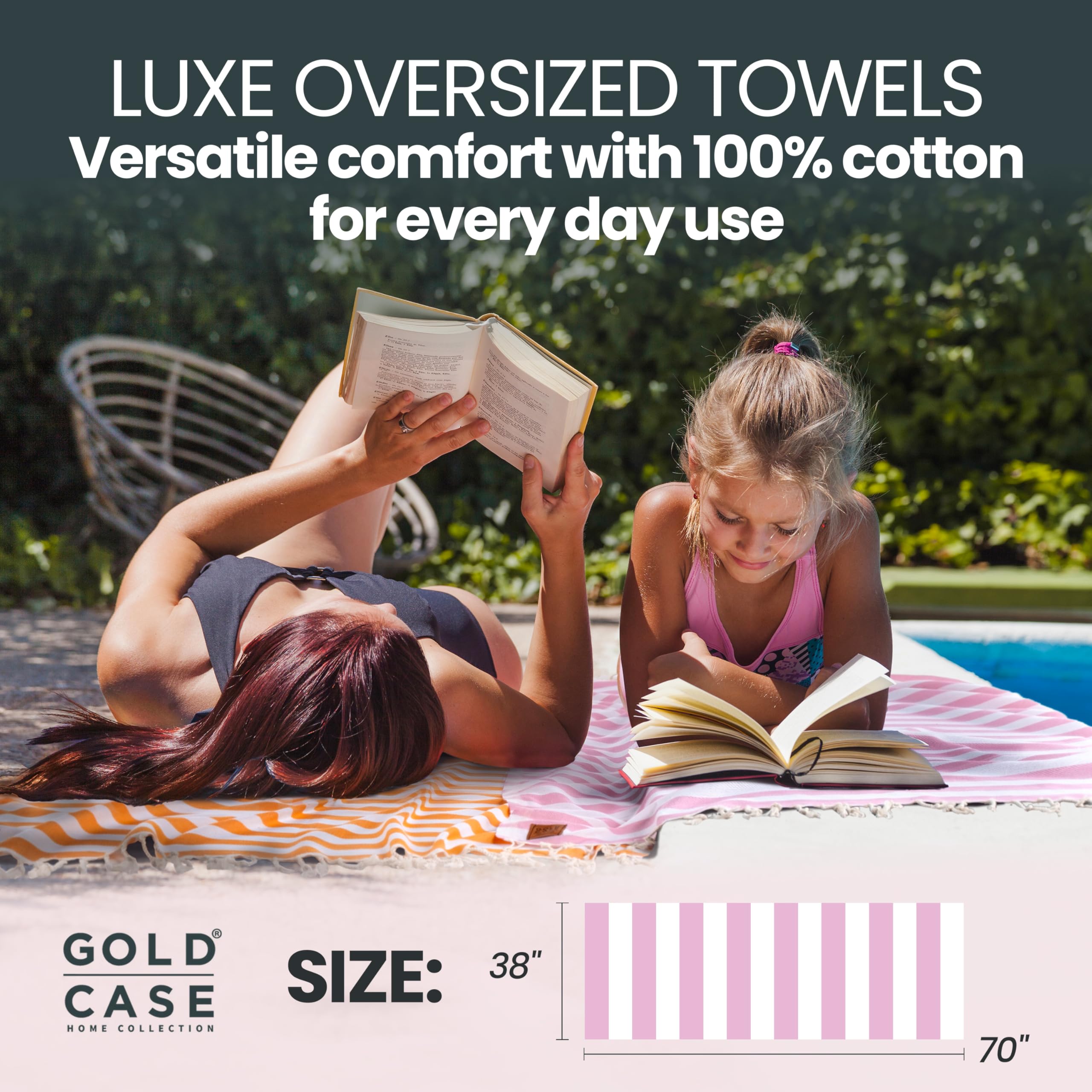 Gold CASE Turkish Beach Towel Set of 5 – 100% Cotton Beach Towels Oversized 70x38'' – MYRA Quick Dry Swim Towel – Lightweight Turkish Towels Set in Multi Color