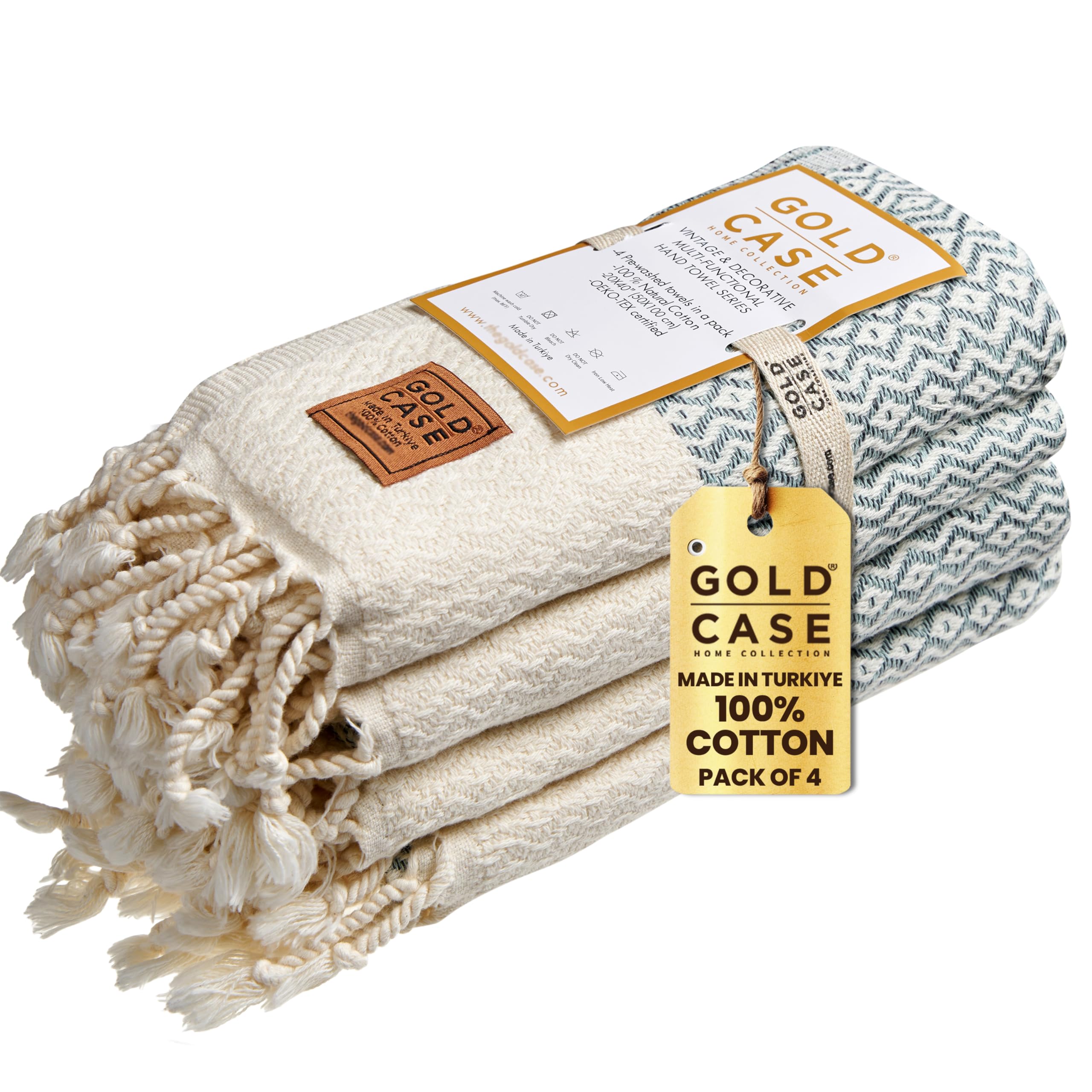 Gold CASE Turkish Hand Towels for Bathroom Set of 4–20x40''–100% Cotton Bathroom Hand Towels – Zeus Towel for Spa, Face, Tea & Dishcloth – Decorative Cloth – Aqua