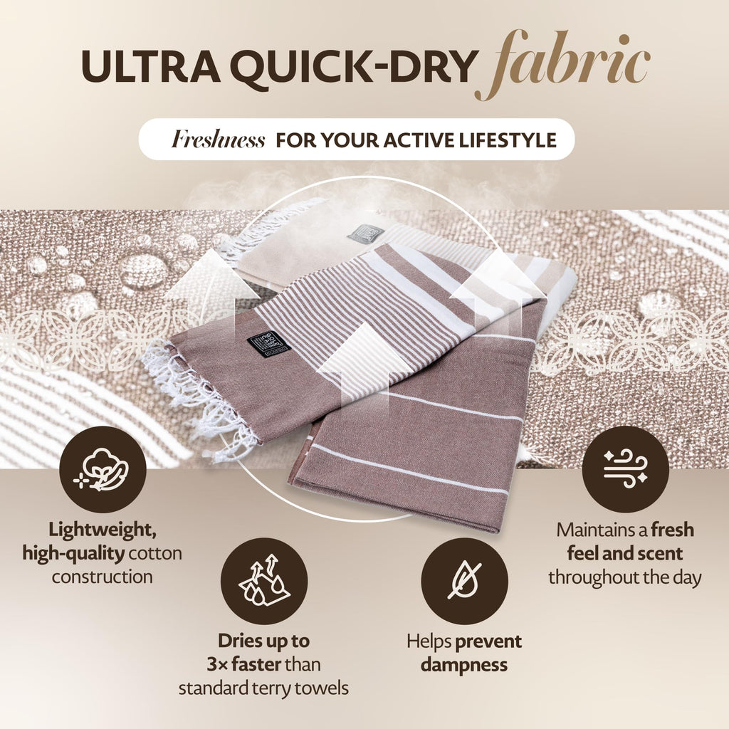 Gold Case Hera Turkish Beach Towels Set of 6-67x37 Inch Oversized Sand Free Quick Dry Pool Towels Made in Türkiye - Beige & Brown
