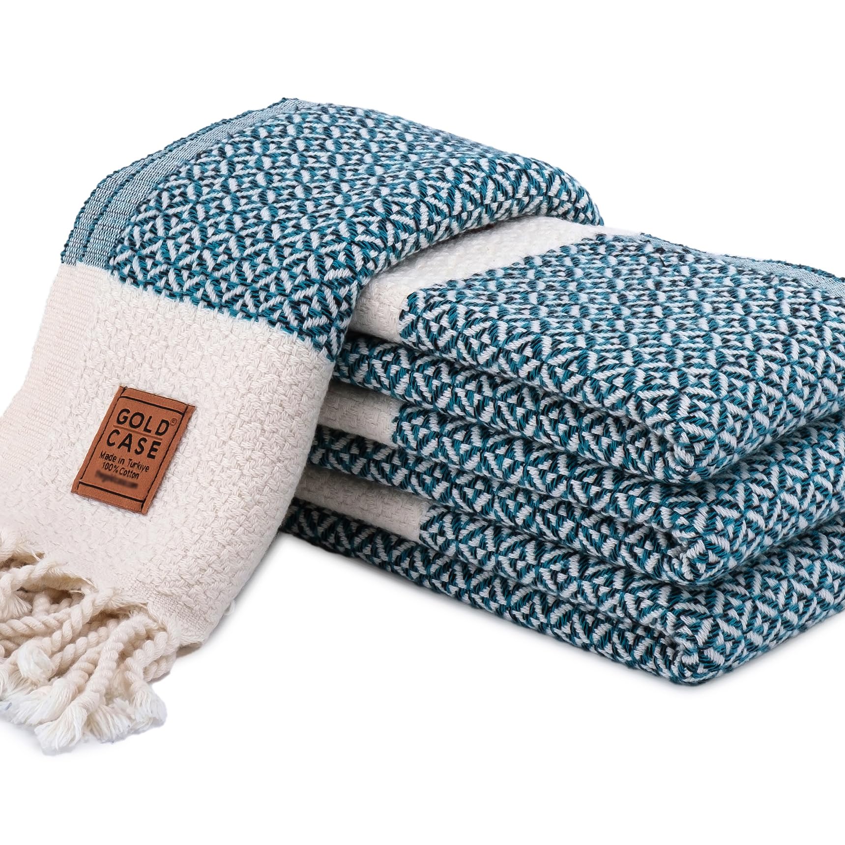 GOLD CASE HOME COLLECTION Aphrodite Original Turkish Hand Towels - Set of 4-20x40 100% Cotton Decorative Towel - Bathroom Kitchen Pestemal for Hand, Face, Hair, Yoga, Gym, Tea and Dishcloth, Teal