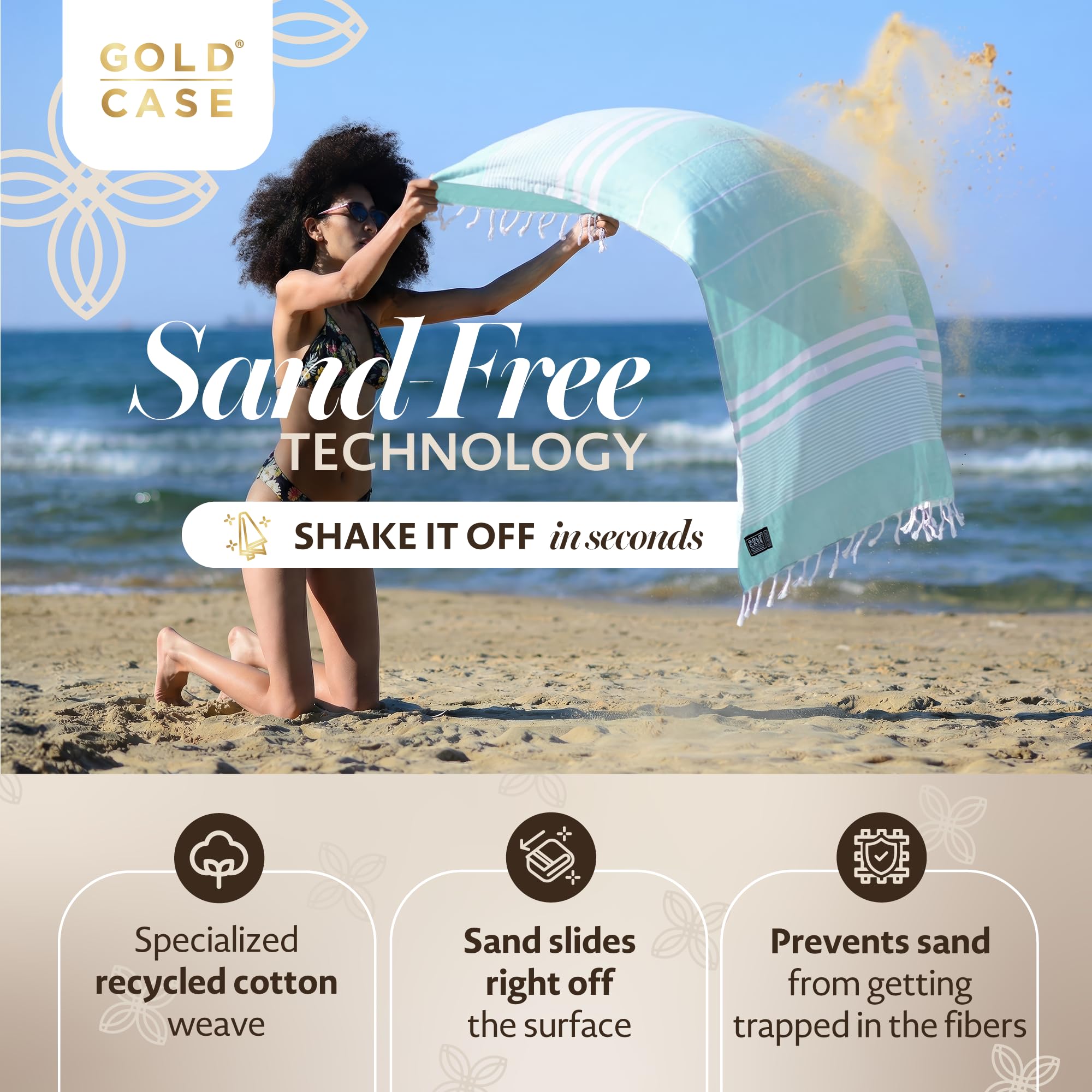 Gold Case Hera Turkish Beach Towels Set of 6-67x37 Inch Oversized Sand Free Quick Dry Pool Towels Made in Türkiye - Green Tones