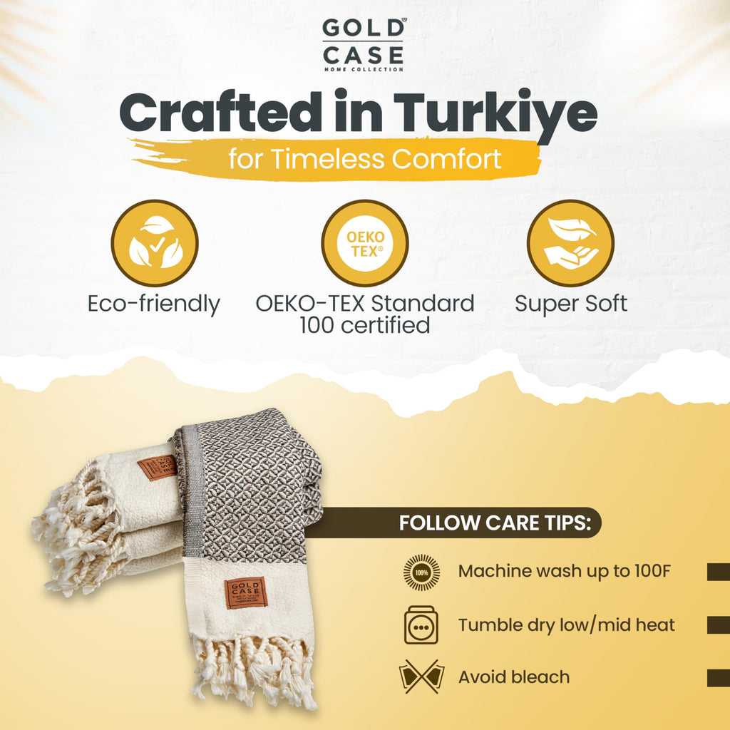 Gold CASE Turkish Hand Towels for Bathroom Set of 4 – 20 x 40'' – 100% Cotton Bathroom Towels – Aphrodite Kitchen Small Towel for Spa, Face, Tea & Dishcloth – Decorative Patterned Weave – Beige