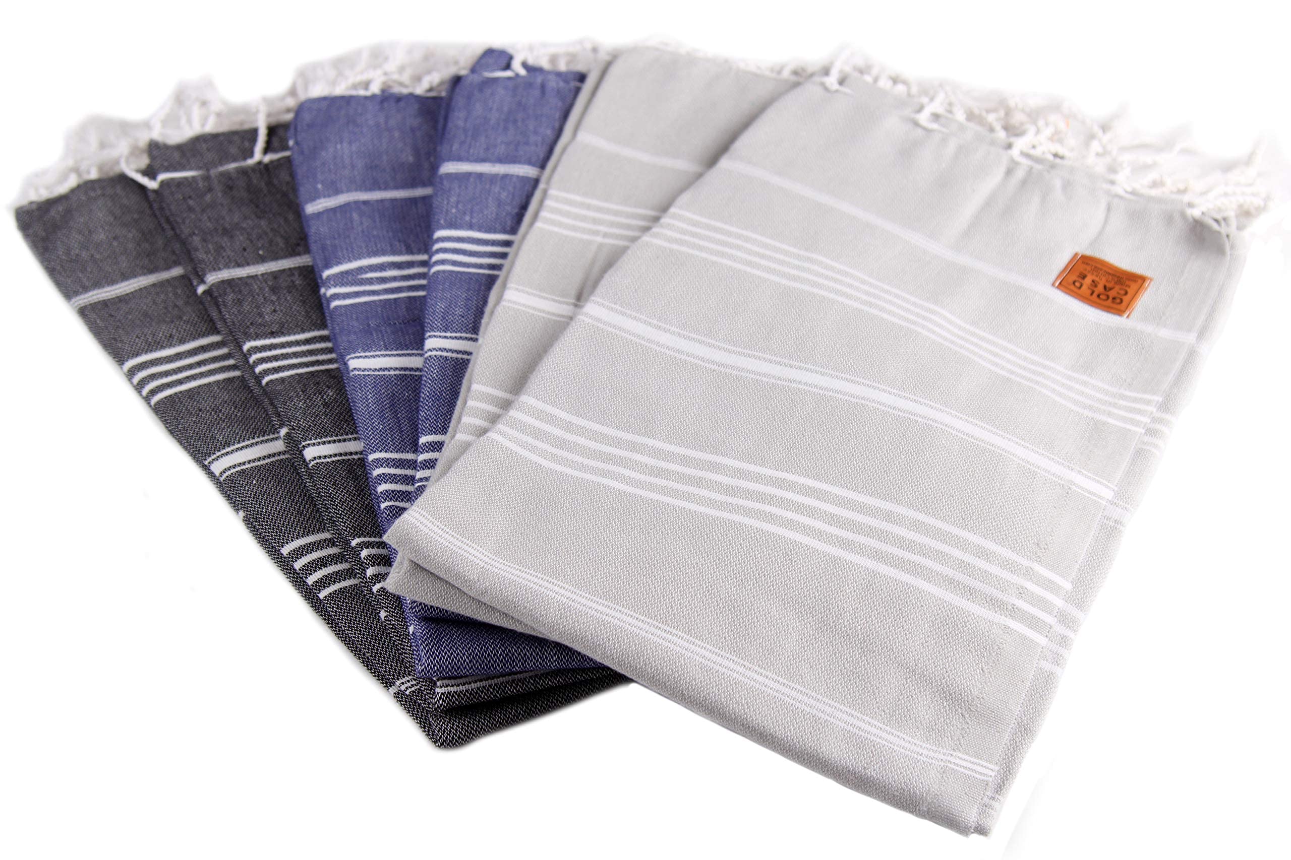 Gold CASE LYCIA Turkish Beach Towel Set of 6 – 100% Cotton Turkish Beach Towels Bulk 70 x 38'' – LYCIA Oversized, Quick Dry & Sand Free Beach Towel – Lightweight Towels Set in Multi Dark Tones