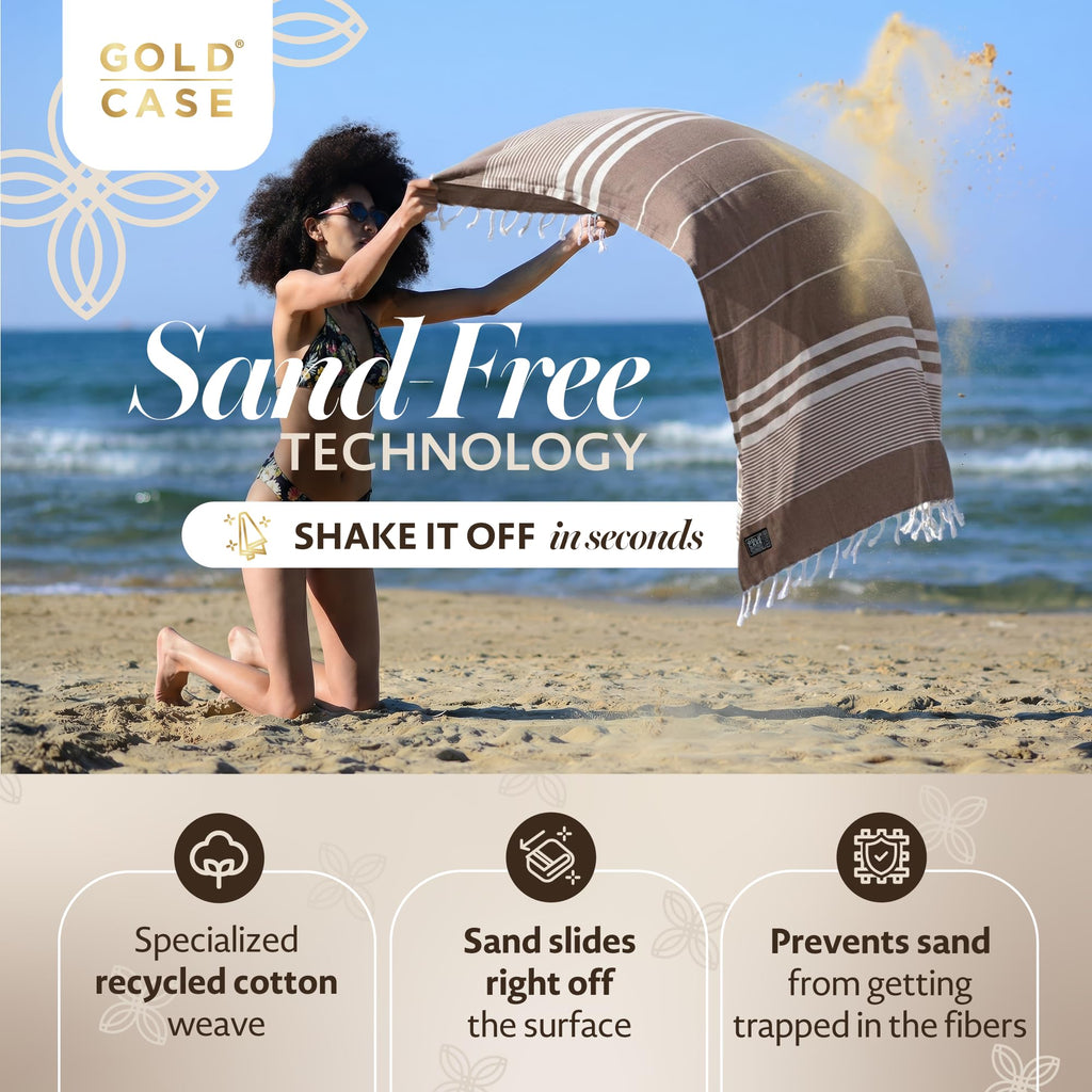 Gold Case Hera Turkish Beach Towels Set of 6-67x37 Inch Oversized Sand Free Quick Dry Pool Towels Made in Türkiye - Beige & Brown