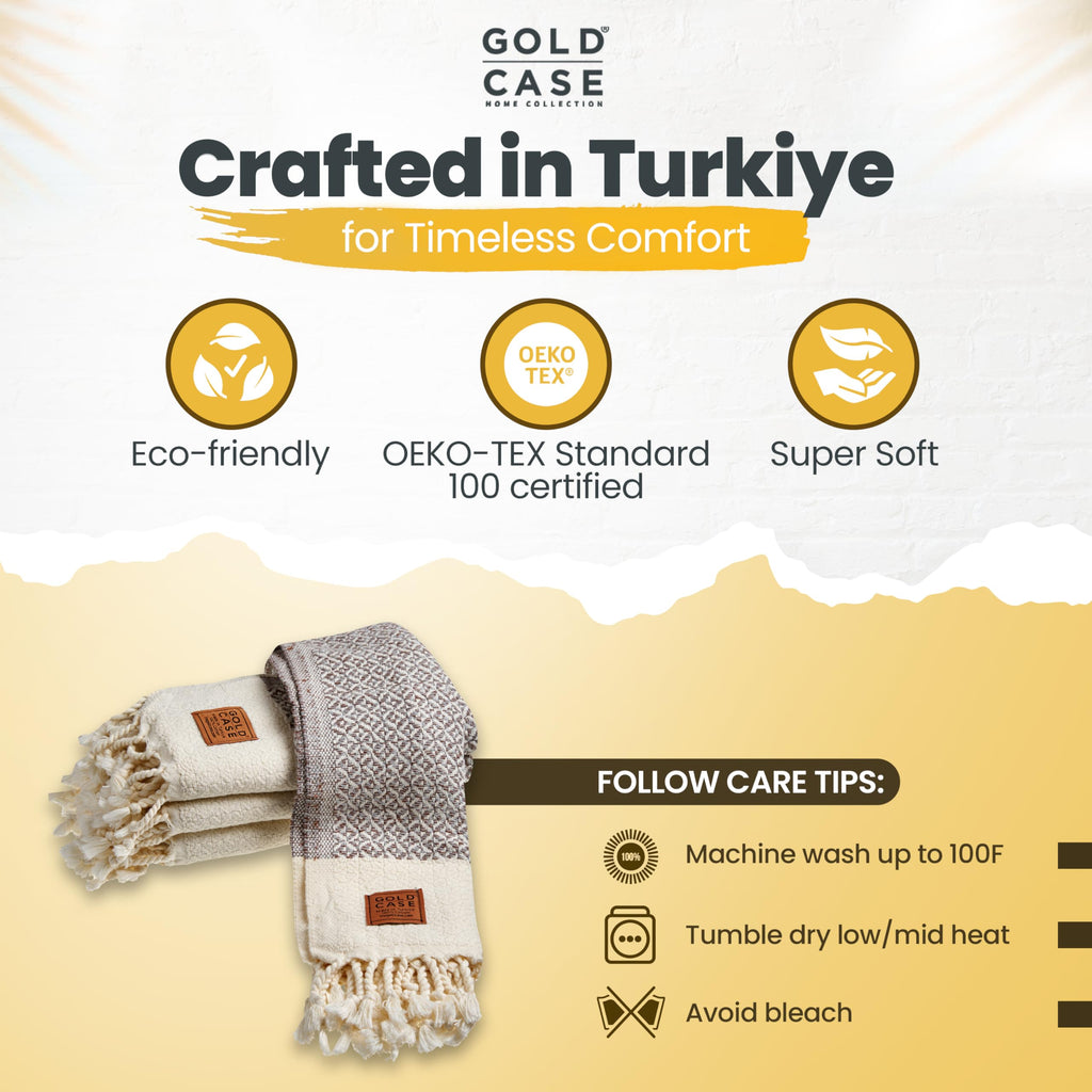 Gold CASE Turkish Hand Towels for Bathroom Set of 4 – 20 x 40'' – 100% Cotton Bathroom Towels – Aphrodite Kitchen Small Towel for Spa, Face, Tea & Dishcloth – Decorative Patterned Weave – Brown