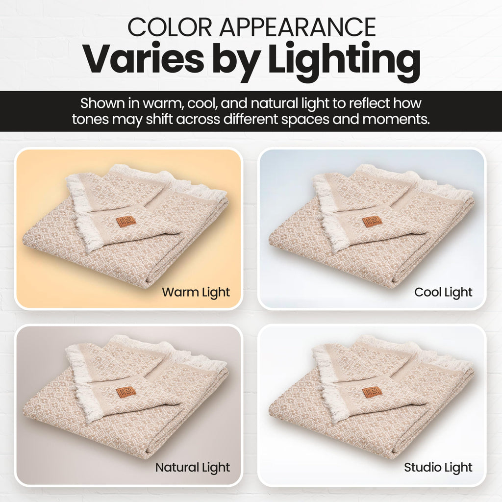 Gold Case Throw Blanket for Couch - 100% Recycled Turkish Cotton Blankets & Throws - Retro Soft Throw Blankets for Living Room - Boho Decorative Woven Couch Blanket - 50x60 - Beige