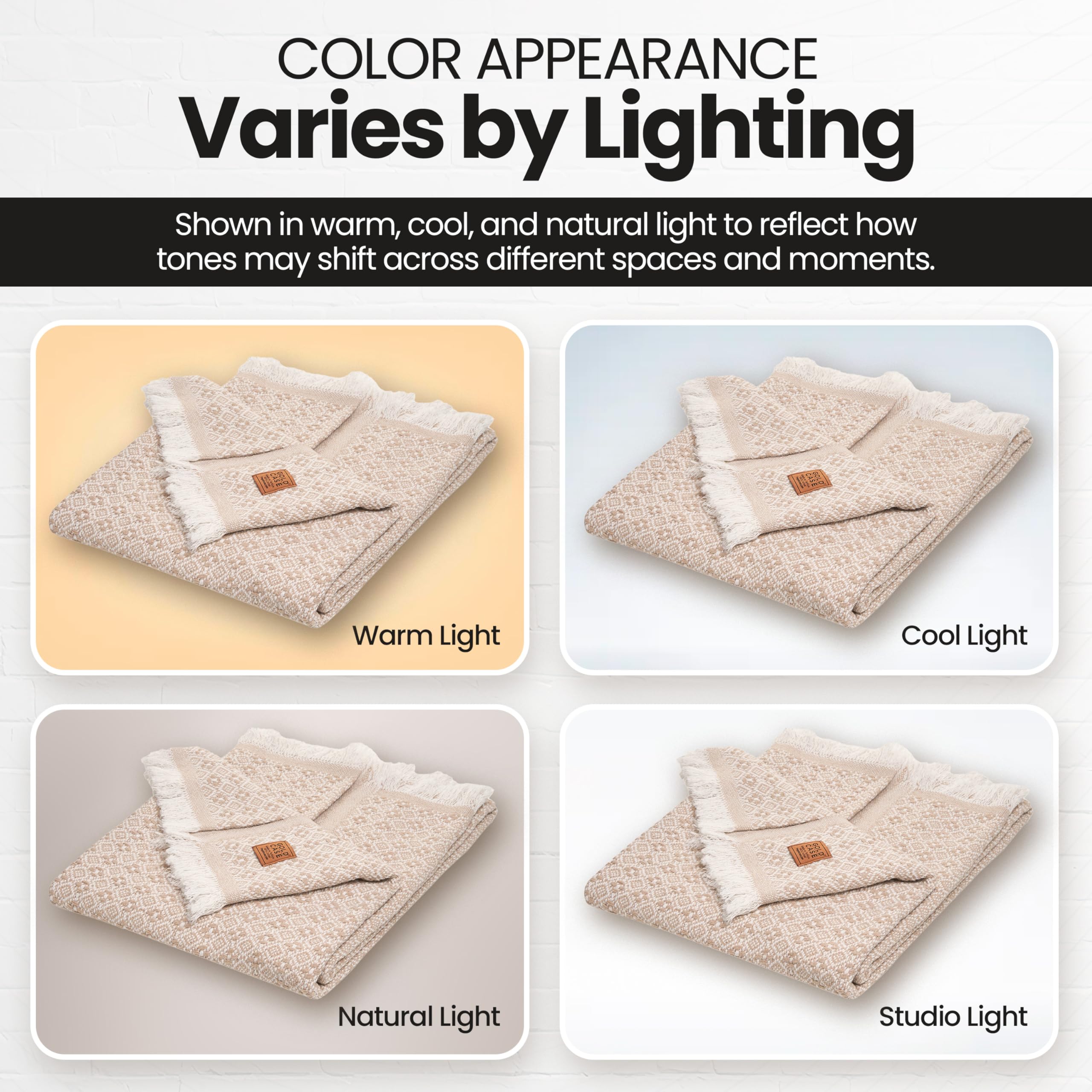 Gold Case Throw Blanket for Couch - 100% Recycled Turkish Cotton Blankets & Throws - Retro Soft Throw Blankets for Living Room - Boho Decorative Woven Couch Blanket - 50x60 - Beige