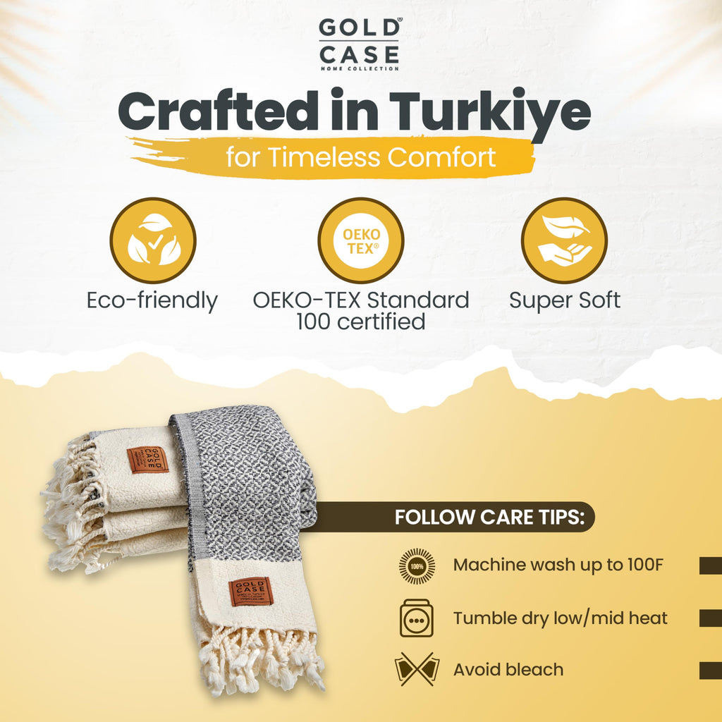 Gold CASE Turkish Hand Towels for Bathroom Set of 4 – 20 x 40'' – 100% Cotton Bathroom Towels – Aphrodite Kitchen Small Towel for Spa, Face, Tea & Dishcloth – Decorative Patterned Weave – Grey