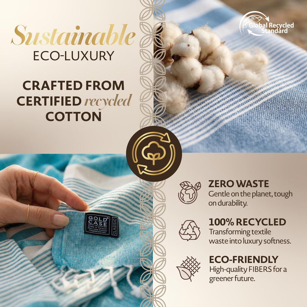 Gold Case Hera Turkish Beach Towels Set of 6-67x37 Inch Oversized Sand Free Quick Dry Pool Towels Made in Türkiye - Blue Tones