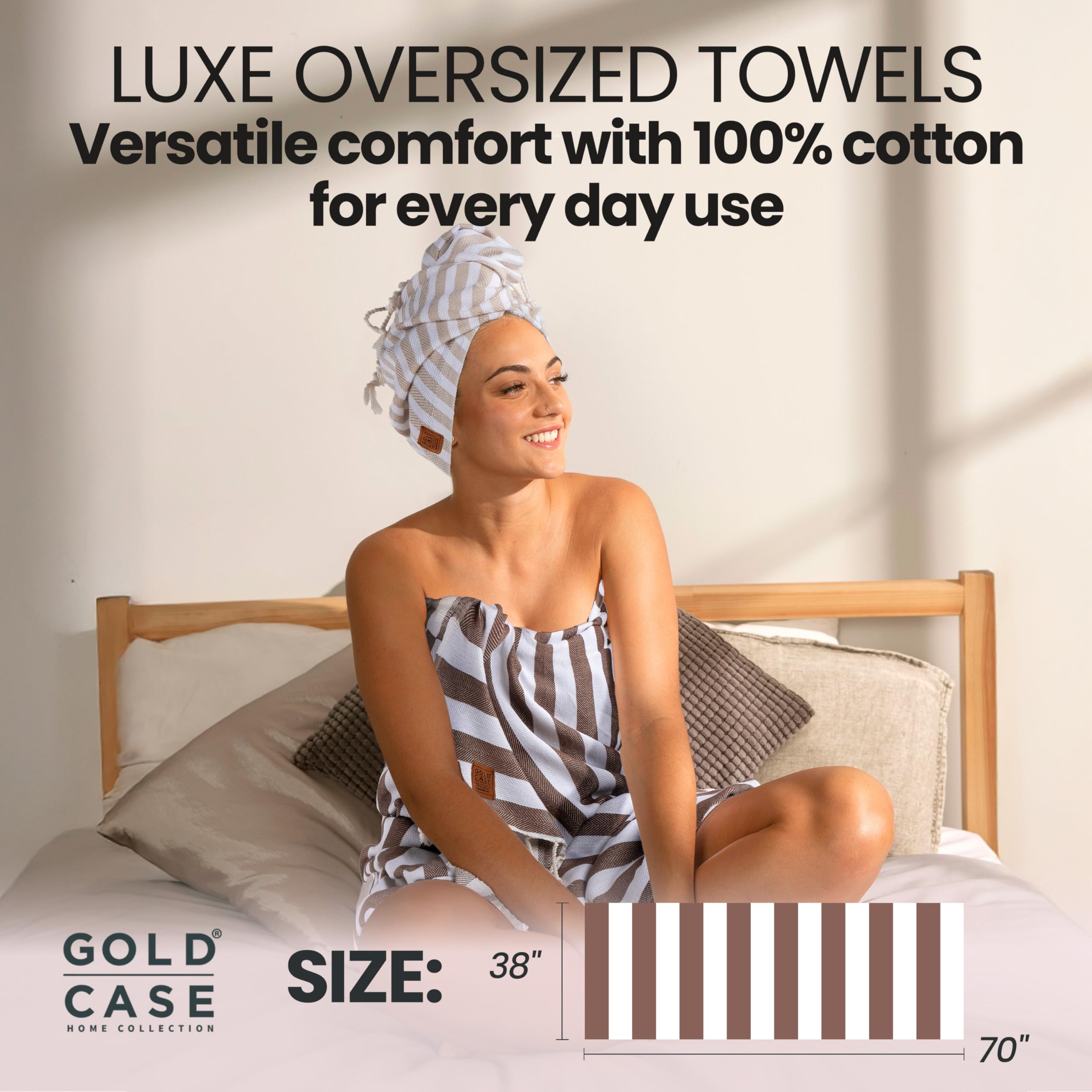 Gold CASE Turkish Beach Towel Set of 5 – 100% Cotton Beach Towels Oversized 70 x 38'' – MYRA Quick Dry Swim Towel – Lightweight Turkish Towels Set in Mocha Mousse