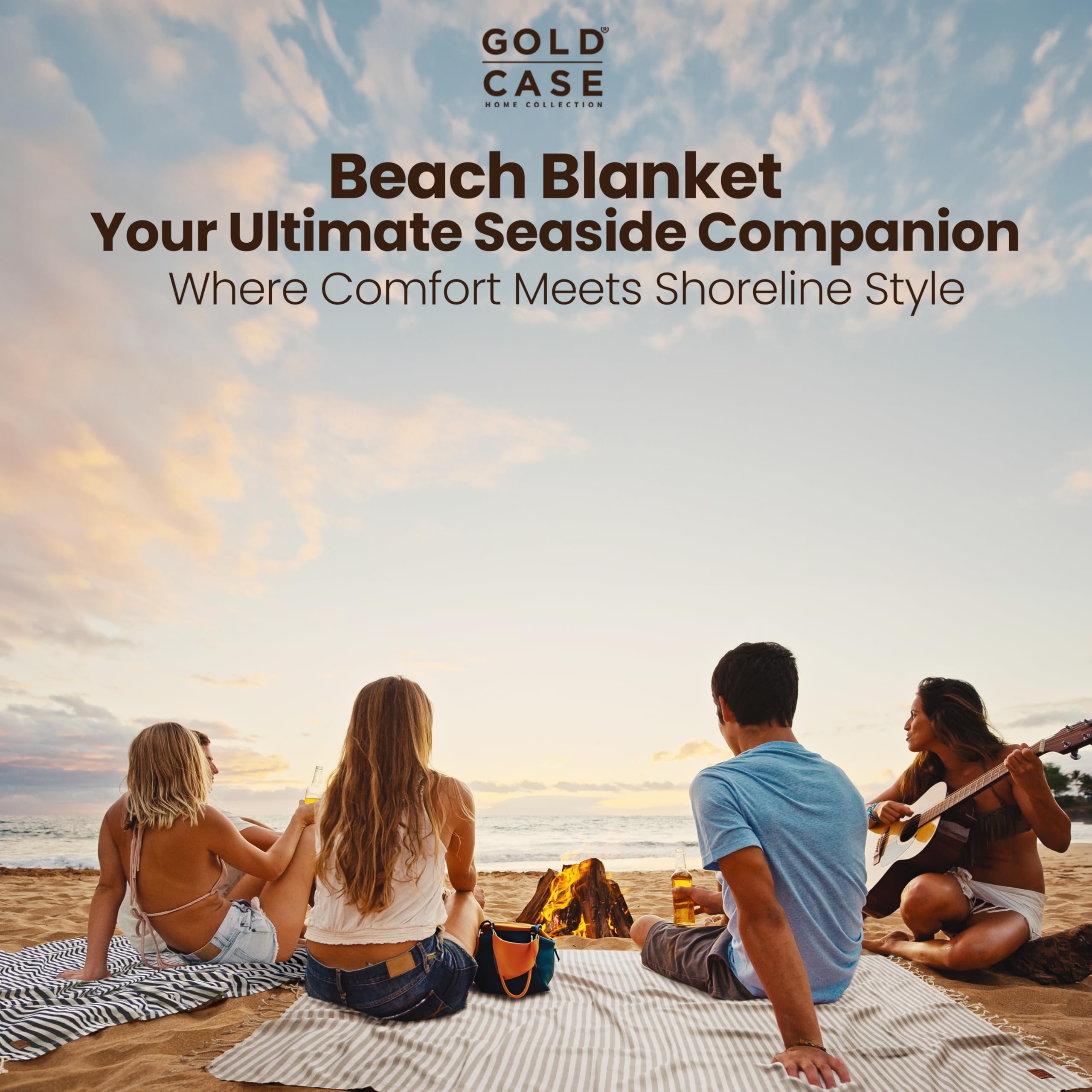 Gold CASE Turkish Beach Towel Set of 5 – 100% Cotton Beach Towels Oversized 70 x 38'' – MYRA Quick Dry Swim Towel – Lightweight Turkish Towels Set in Mocha Mousse
