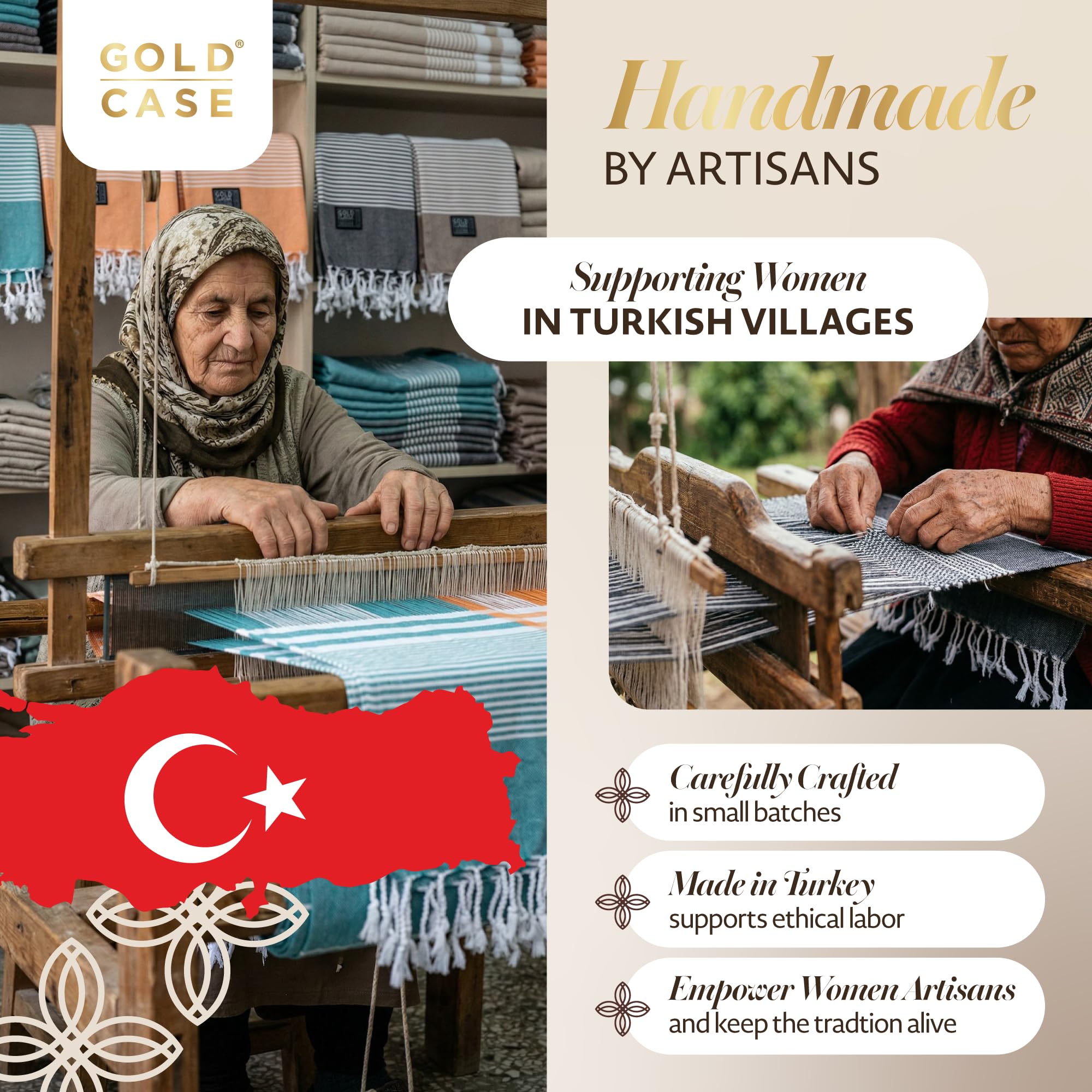 Gold Case Hera Turkish Beach Towels Set of 6-67x37 Inch Oversized Sand Free Quick Dry Pool Towels Made in Türkiye - Black