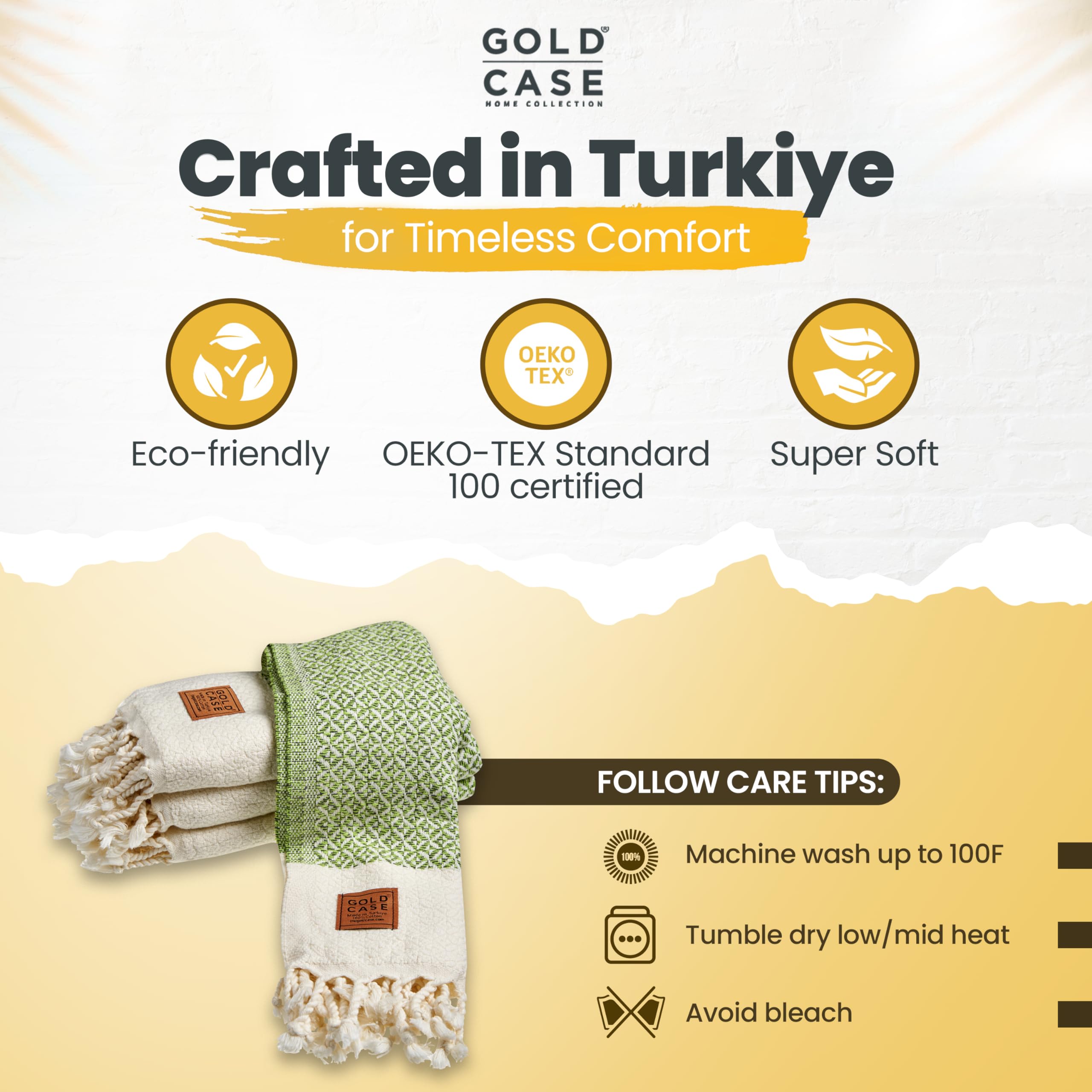 Gold CASE Turkish Hand Towels for Bathroom Set of 4 – 20 x 40'' – 100% Cotton Bathroom Towels – Aphrodite Kitchen Small Towel for Spa, Face, Tea & Dishcloth – Decorative Patterned Weave – Pistachio
