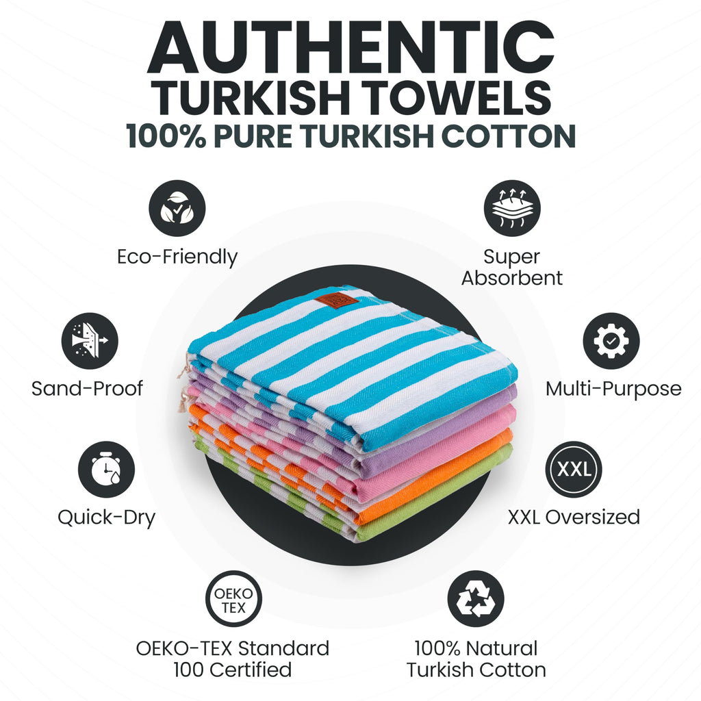 Gold CASE Turkish Beach Towel Set of 5 – 100% Cotton Beach Towels Oversized 70x38'' – MYRA Quick Dry Swim Towel – Lightweight Turkish Towels Set in Multi Color