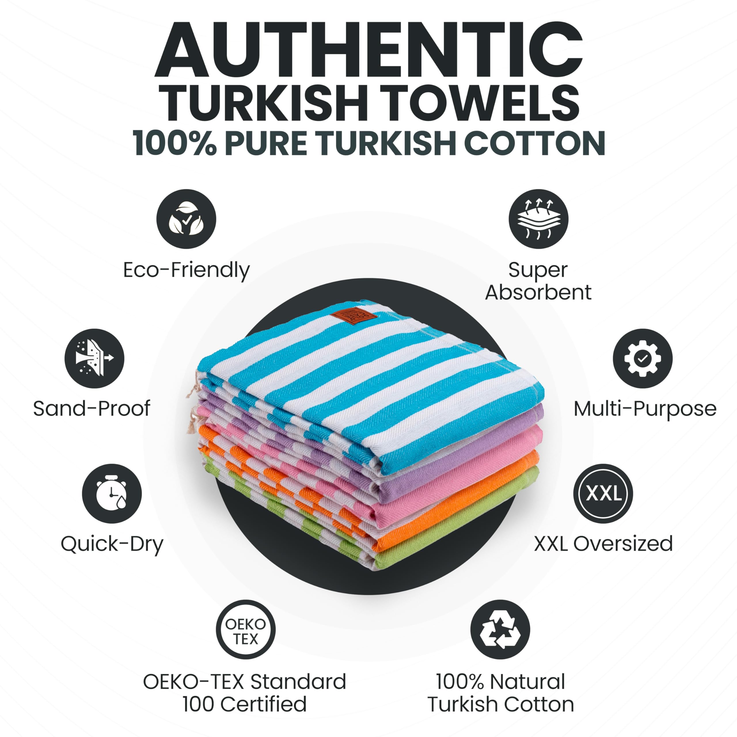 Gold CASE Turkish Beach Towel Set of 5 – 100% Cotton Beach Towels Oversized 70x38'' – MYRA Quick Dry Swim Towel – Lightweight Turkish Towels Set in Multi Color