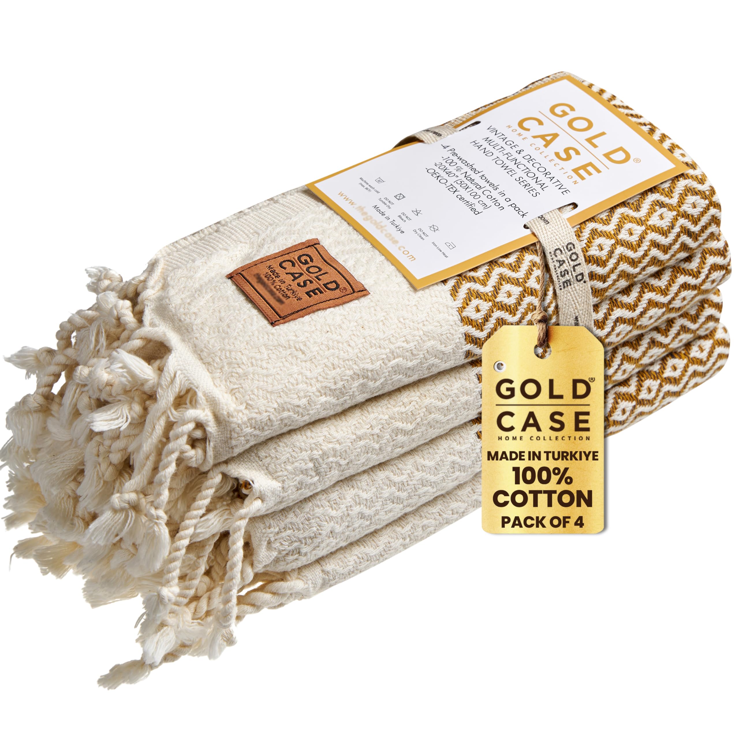 Gold CASE Turkish Hand Towels for Bathroom Set of 4–20x40''–100% Cotton Bathroom Hand Towels – Zeus Towel for Spa, Face, Tea & Dishcloth – Decorative Cloth – DarkMustard