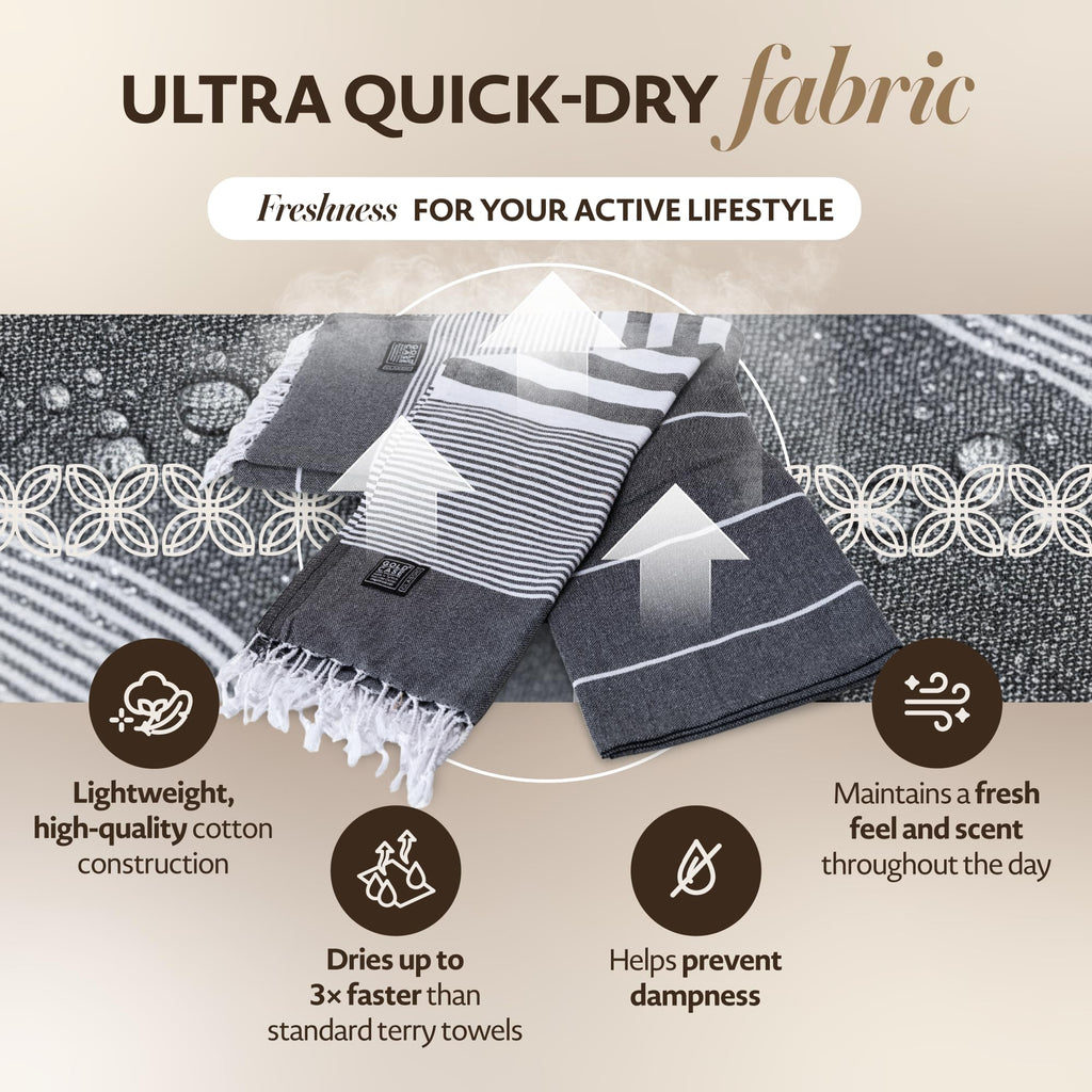 Gold Case Hera Turkish Beach Towels Set of 6-67x37 Inch Oversized Sand Free Quick Dry Pool Towels Made in Türkiye - Black