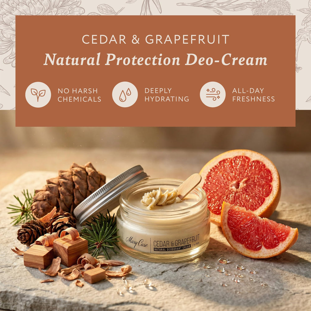 Mary Case Natural Deodorant Cream for Women & Men – Aluminum Free Deodorant Cream 1.7 oz – 48–72 Hour Odor Protection – Includes Wooden Scoop