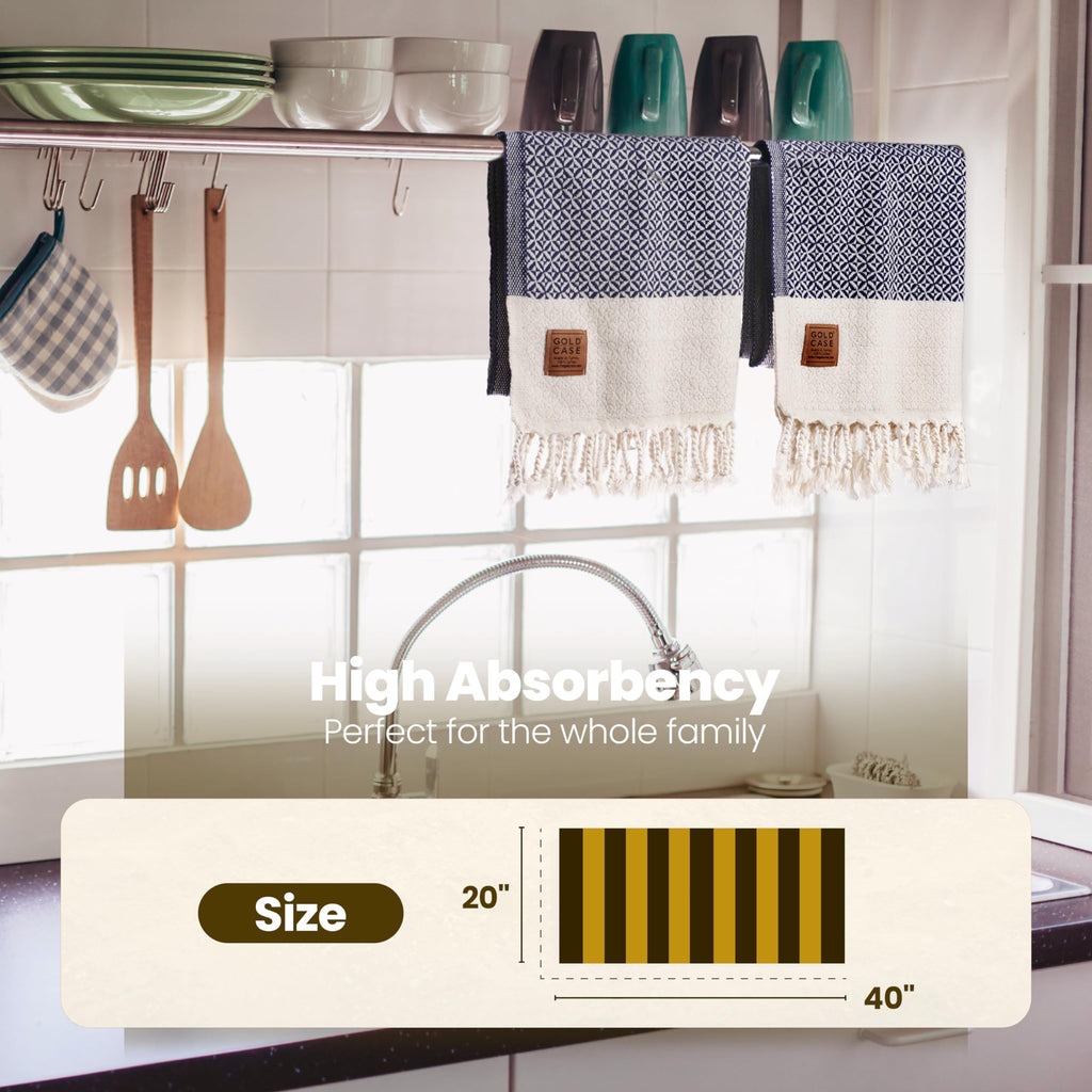 Gold CASE Turkish Hand Towels for Bathroom Set of 4 – 20 x 40'' – 100% Cotton Bathroom Towels – Aphrodite Kitchen Small Towel for Spa, Face, Tea & Dishcloth – Decorative Patterned Weave – Black