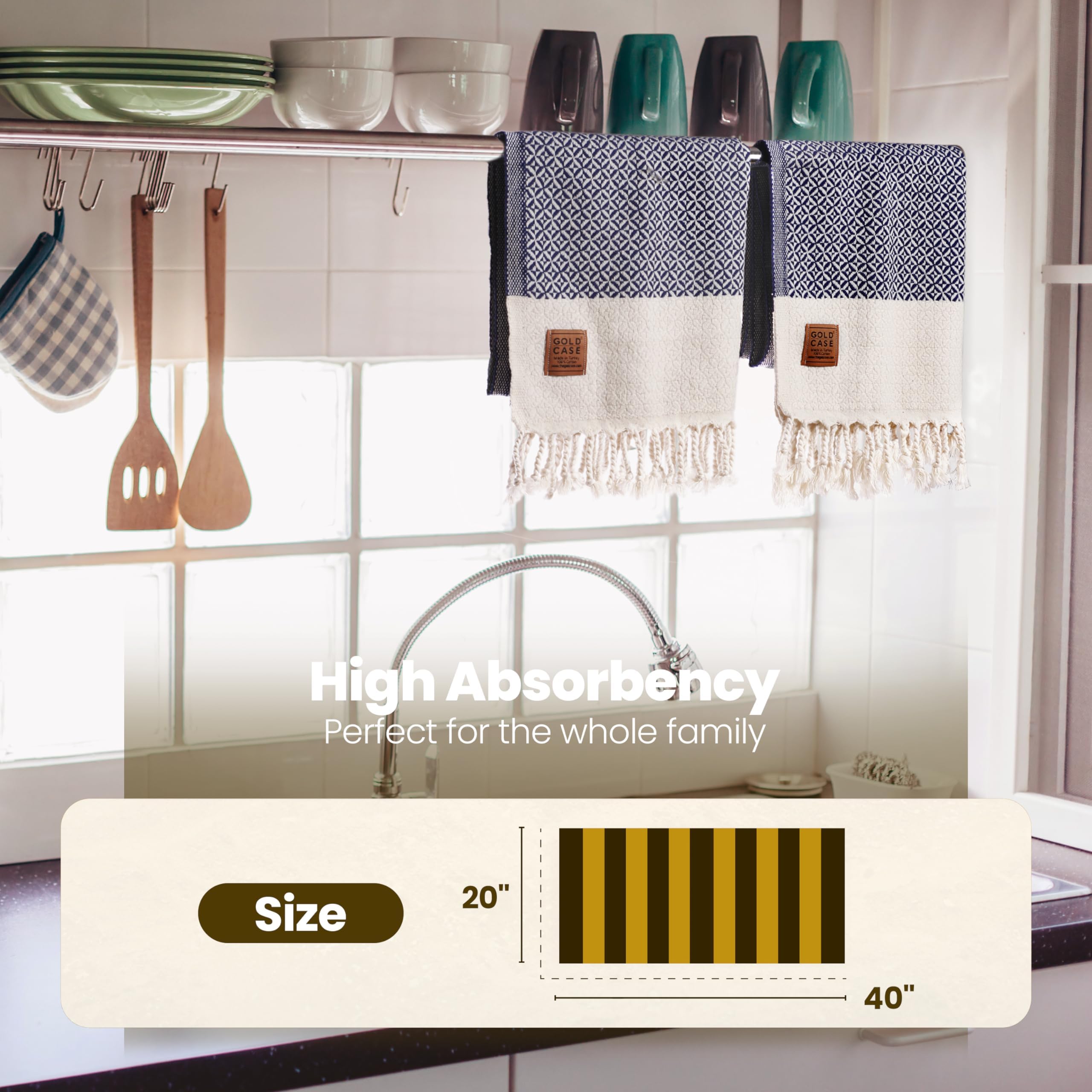 Gold CASE Turkish Hand Towels for Bathroom Set of 4–20x40''–100% Cotton Bathroom Hand Towels – Zeus Towel for Spa, Face, Tea & Dishcloth – Decorative Cloth – Black