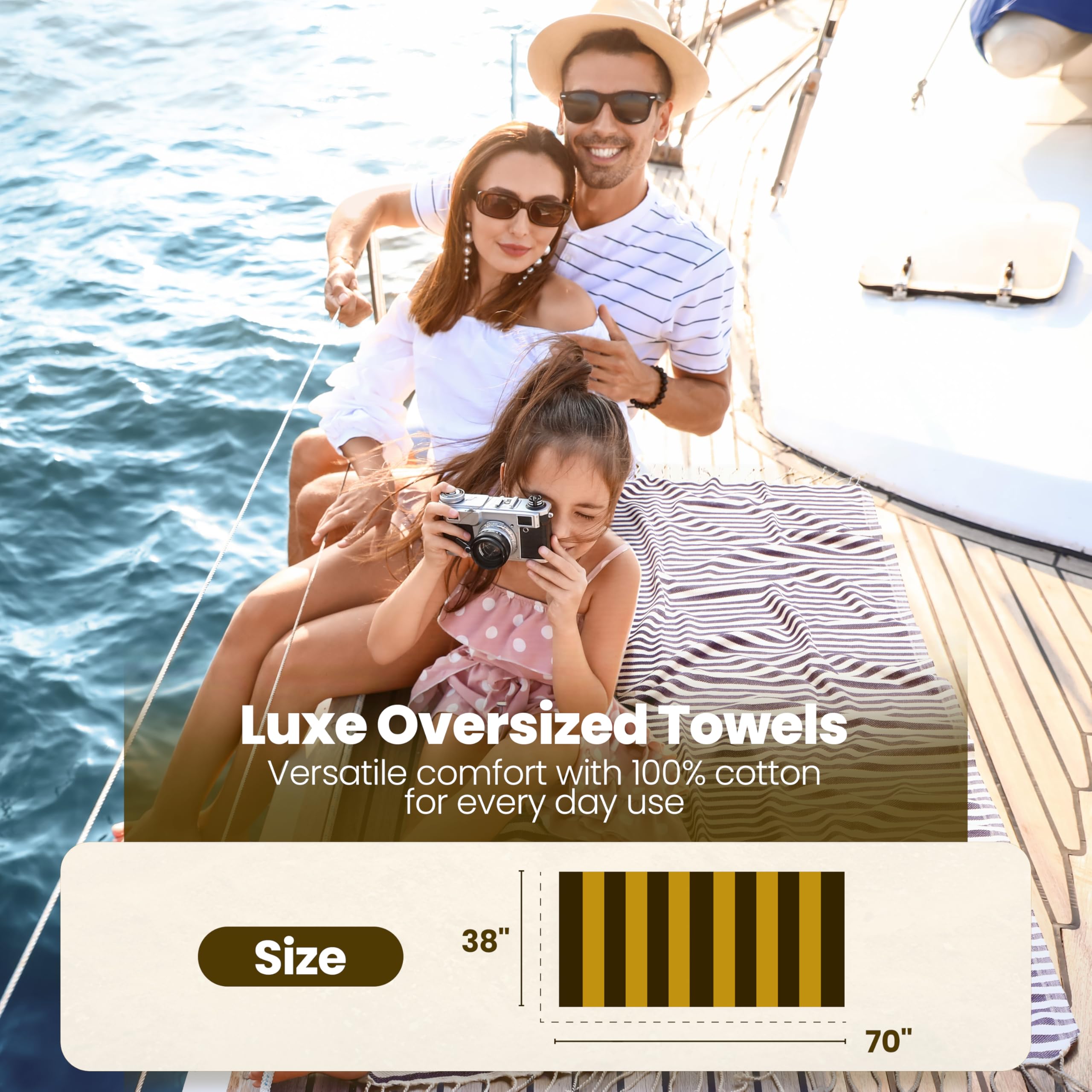 Gold CASE Turkish Beach Towel Set of 5 – 100% Cotton Beach Towels Oversized 70x38'' – MYRA Quick Dry Swim Towel – Lightweight Turkish Towels Set in Yellow