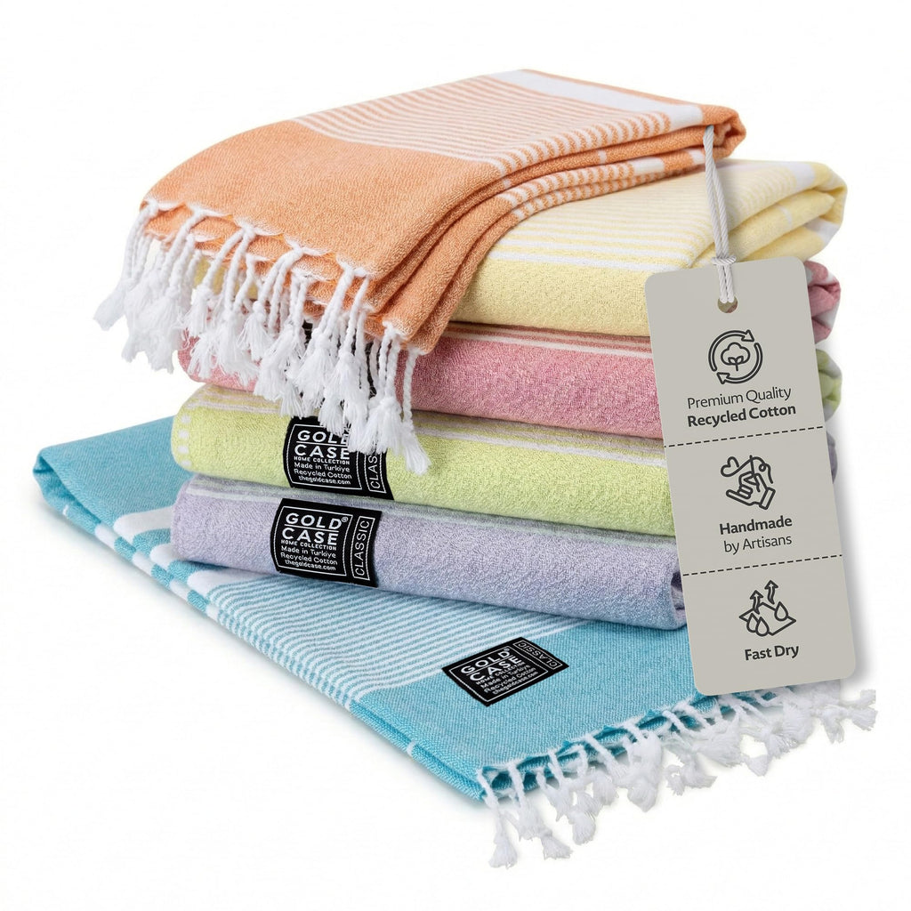 Gold Case Hera Turkish Beach Towels Set of 6-67x37 Inch Oversized Sand Free Quick Dry Pool Towels Made in Türkiye - Multicolored