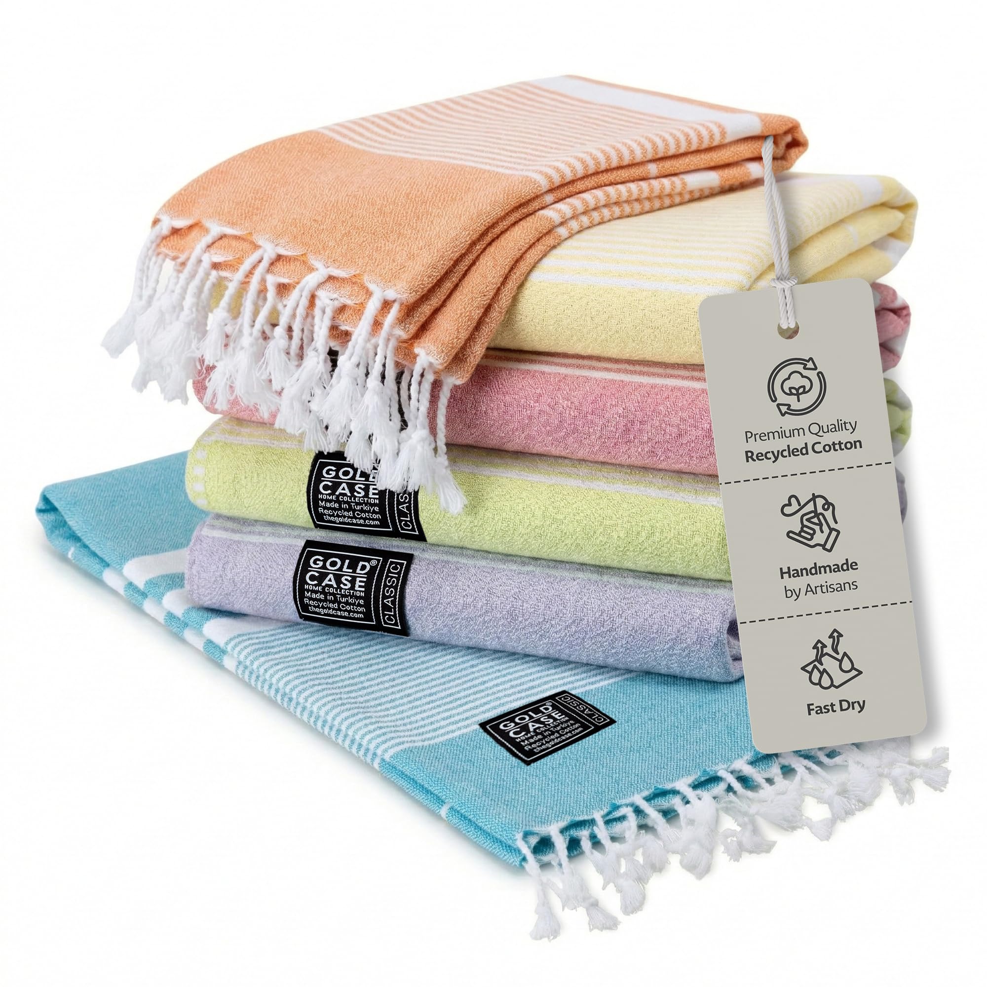 Gold Case Hera Turkish Beach Towels Set of 6-67x37 Inch Oversized Sand Free Quick Dry Pool Towels Made in Türkiye - Multicolored