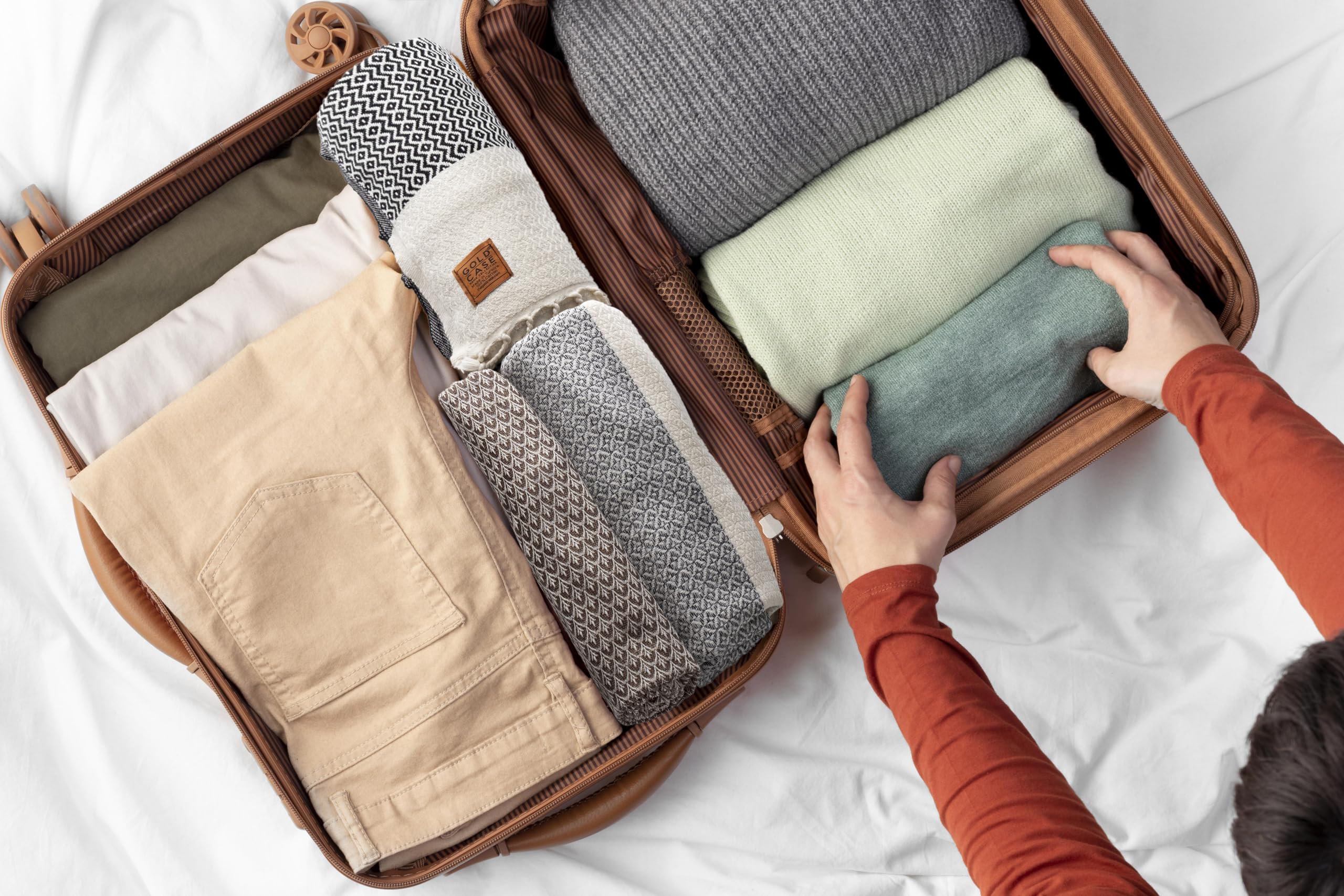 Gold CASE Turkish Hand Towels for Bathroom Set of 4–20x40''–100% Cotton Bathroom Hand Towels – Zeus Towel for Spa, Face, Tea & Dishcloth – Decorative Cloth – Orange